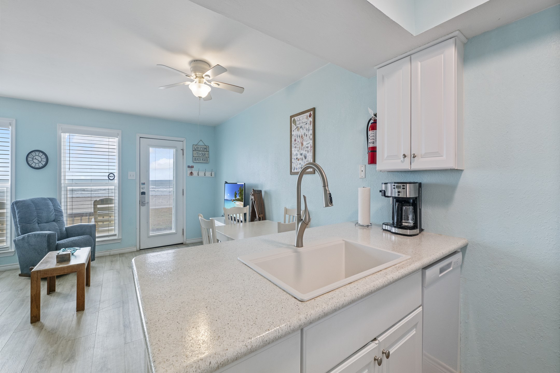 Kitchen area with 12 cup coffee maker 