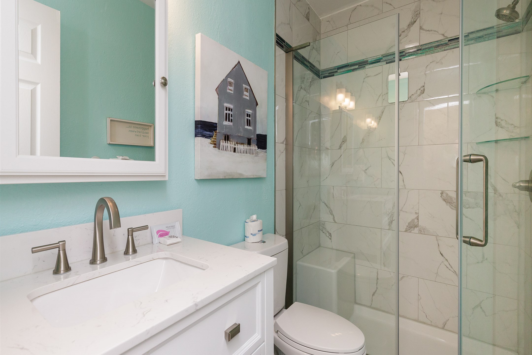 Master bathroom with recent updated walk in shower 