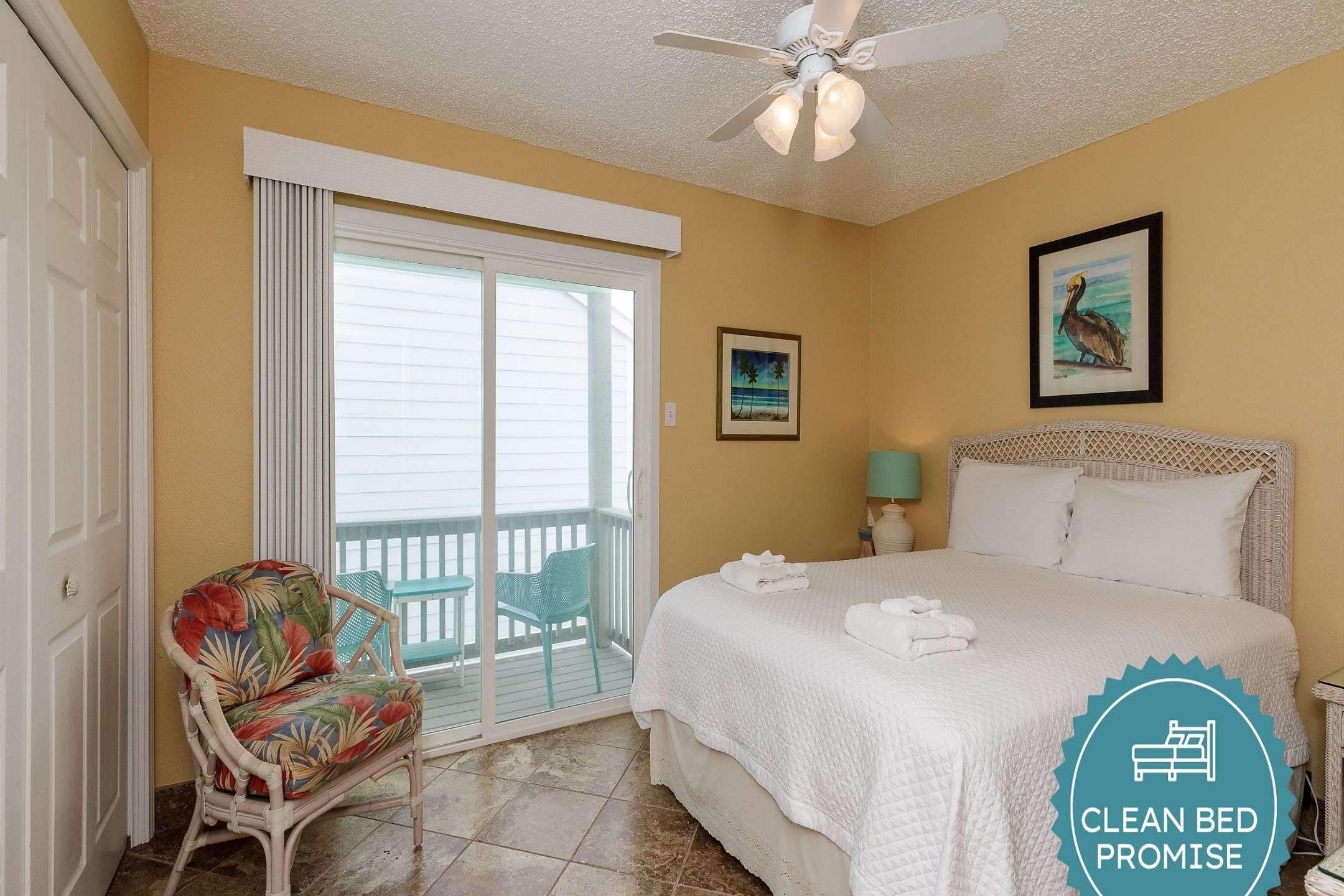 Sleep better at Padre Escapes with our exclusive Clean Bed Promise; providing fresh linens, comforters, and towels washed at high temperatures exceeding CDC recommendations, setting us apart for a truly restful vacation