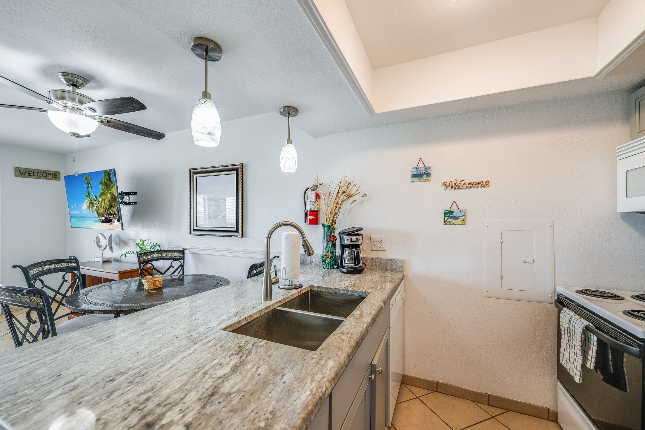 Kitchen area with 12-cup coffee maker 