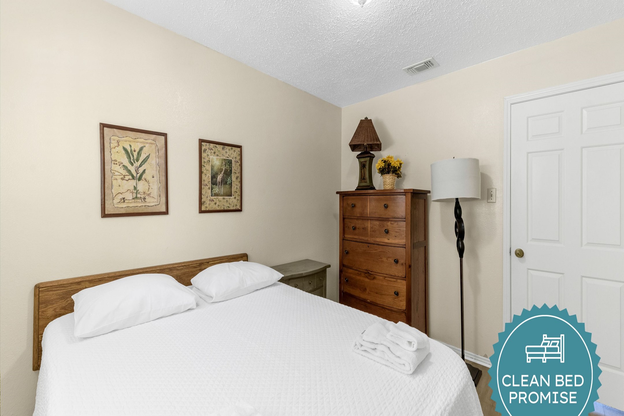 Sleep better at Padre Escapes with our exclusive Clean Bed Promise; providing fresh linens, comforters, and towels washed at high temperatures exceeding CDC recommendations, setting us apart for a truly restful vacation