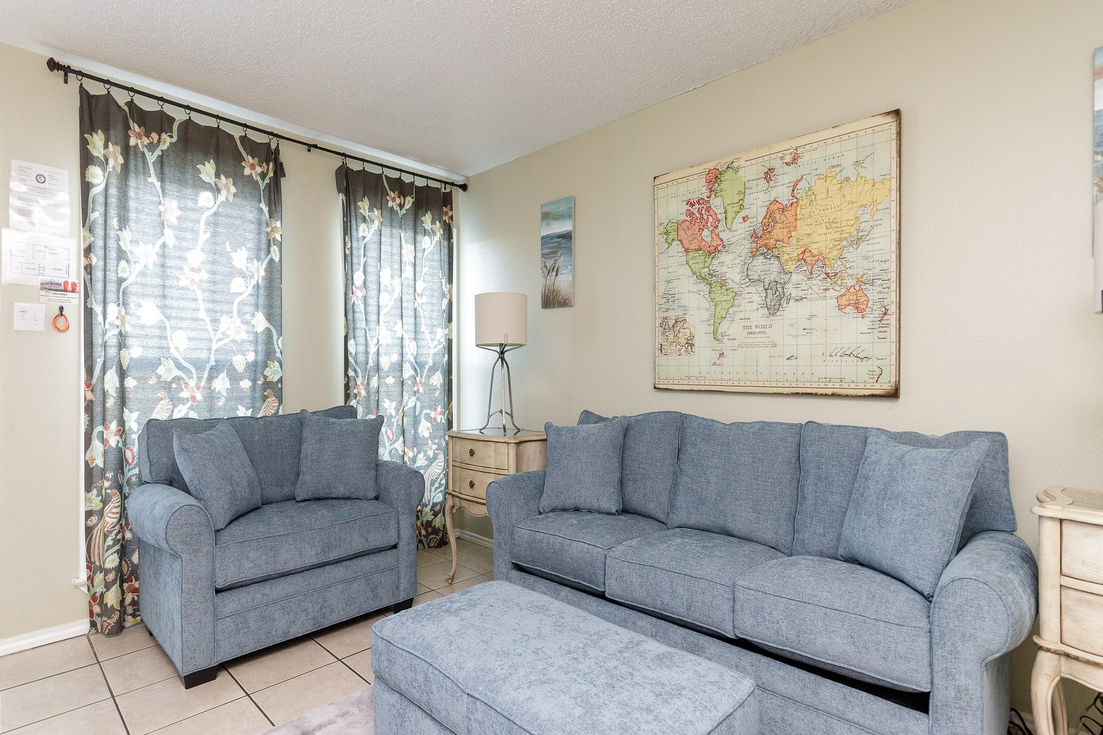 Updated living space with a queen size sleeper sofa