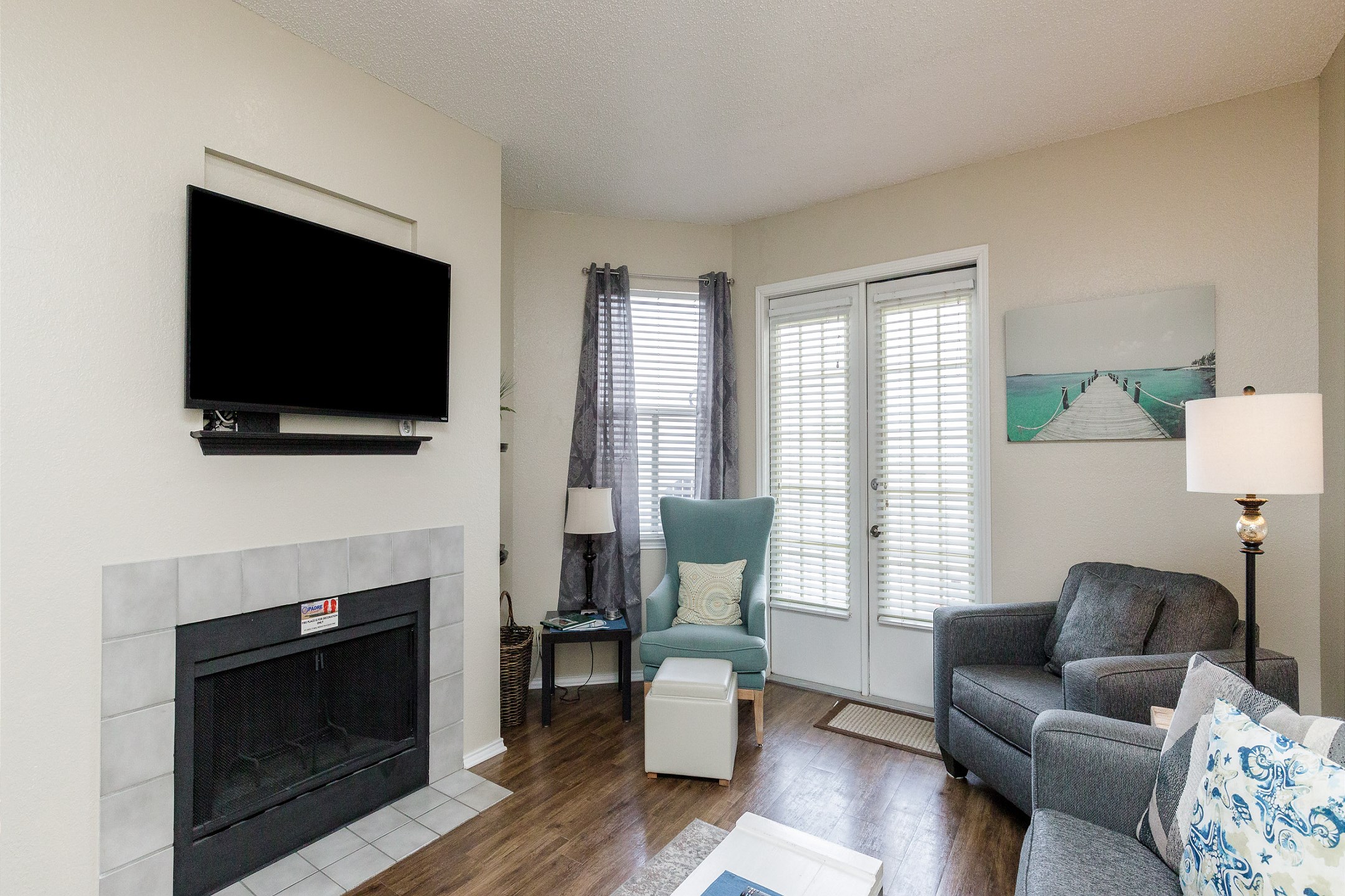 Entertainment center with flat-screen TV and streaming services