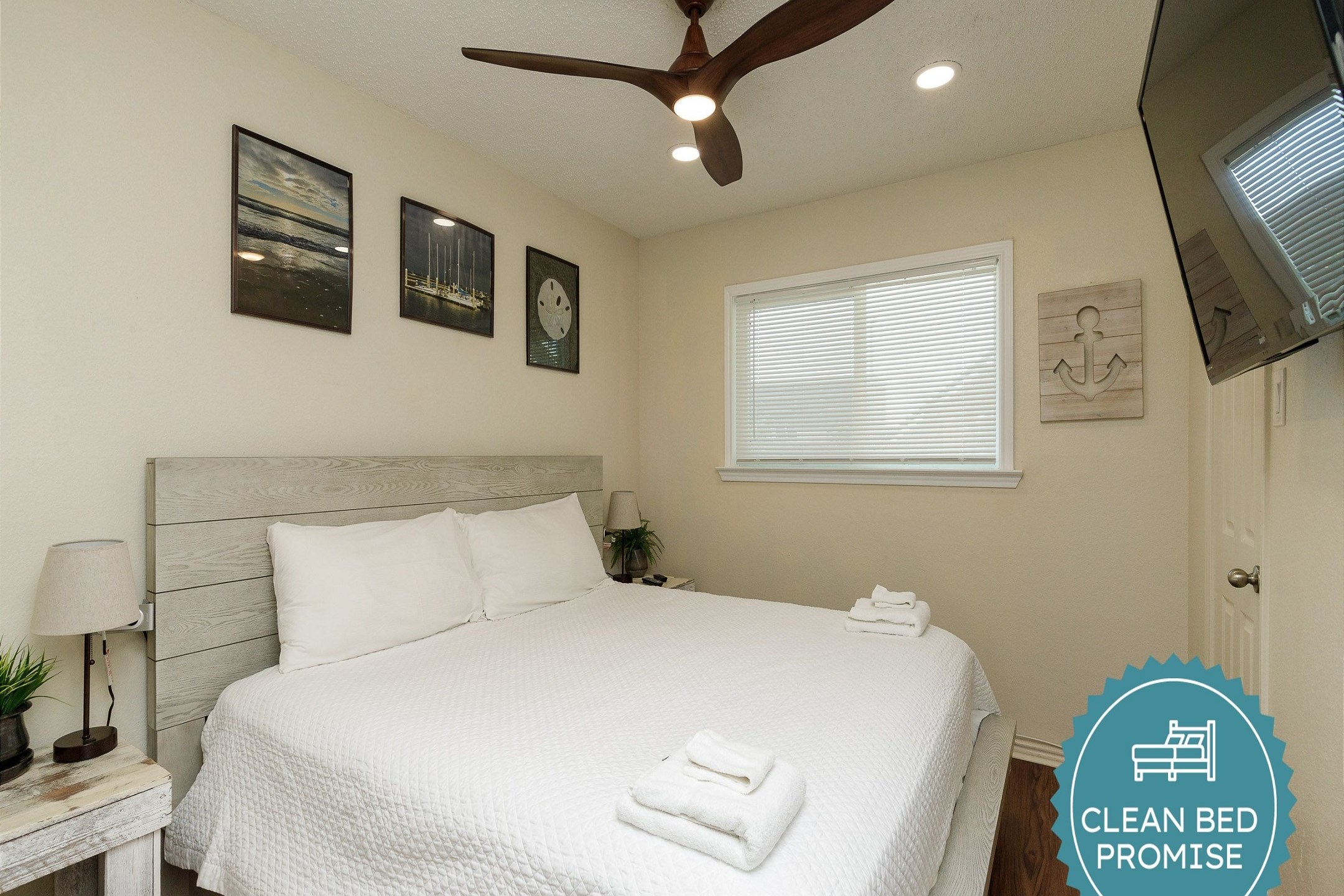 Sleep better at Padre Escapes with our exclusive Clean Bed Promise; providing fresh linens, comforters, and towels washed at high temperatures exceeding CDC recommendations, setting us apart for a truly restful vacation