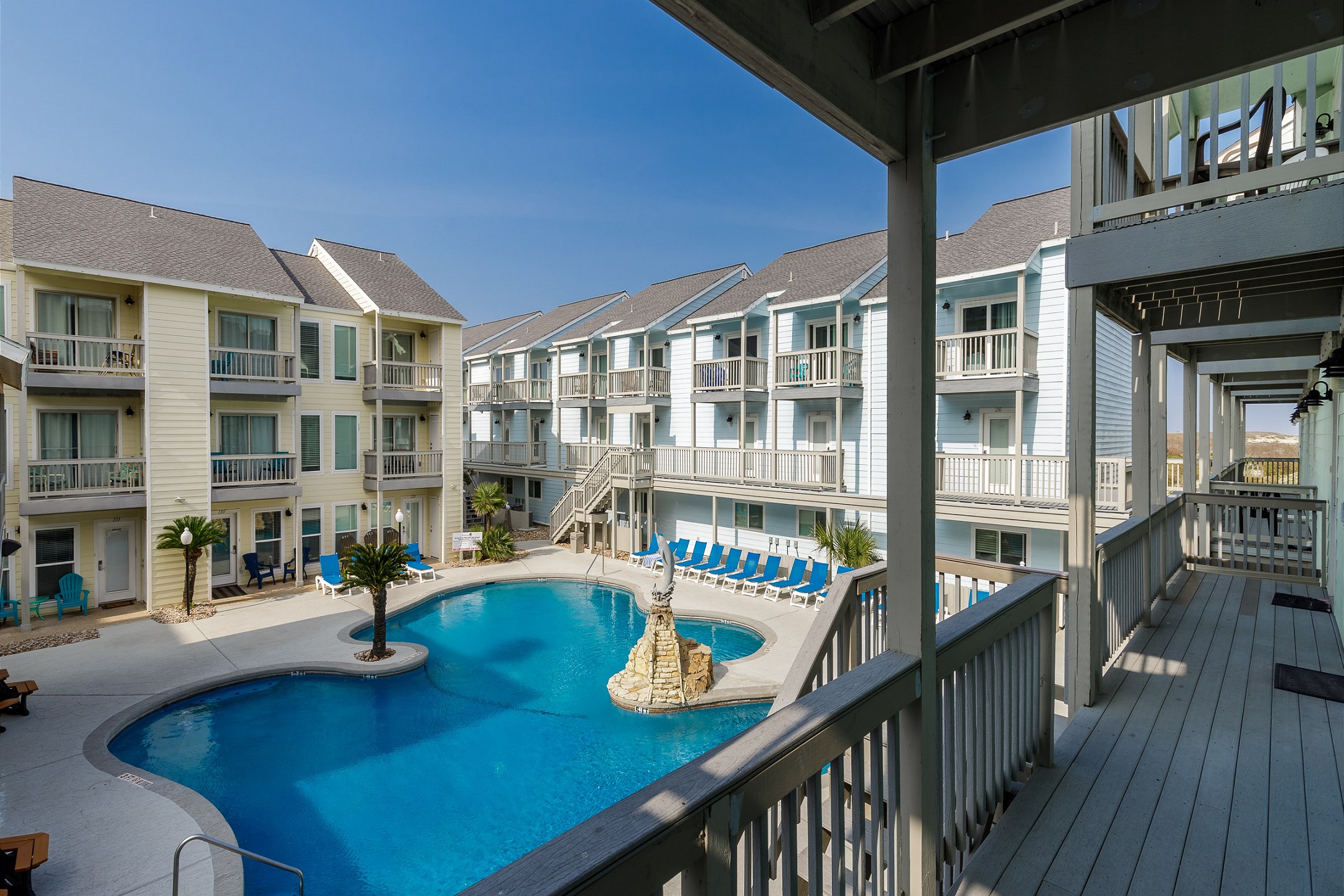View of the pool area from your front door