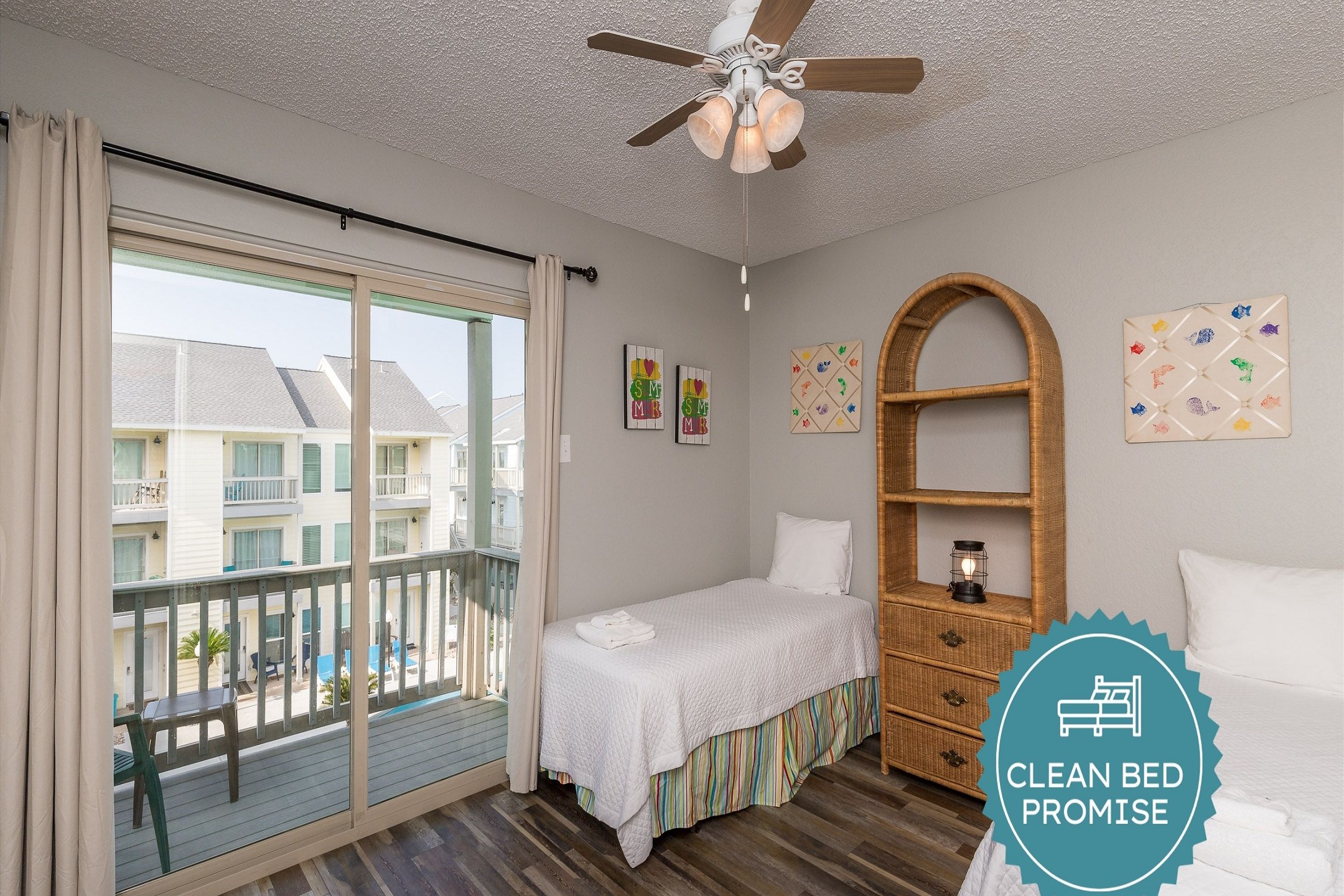 Sleep better at Padre Escapes with our exclusive Clean Bed Promise; providing fresh linens, comforters, and towels washed at high temperatures exceeding CDC recommendations, setting us apart for a truly restful vacation