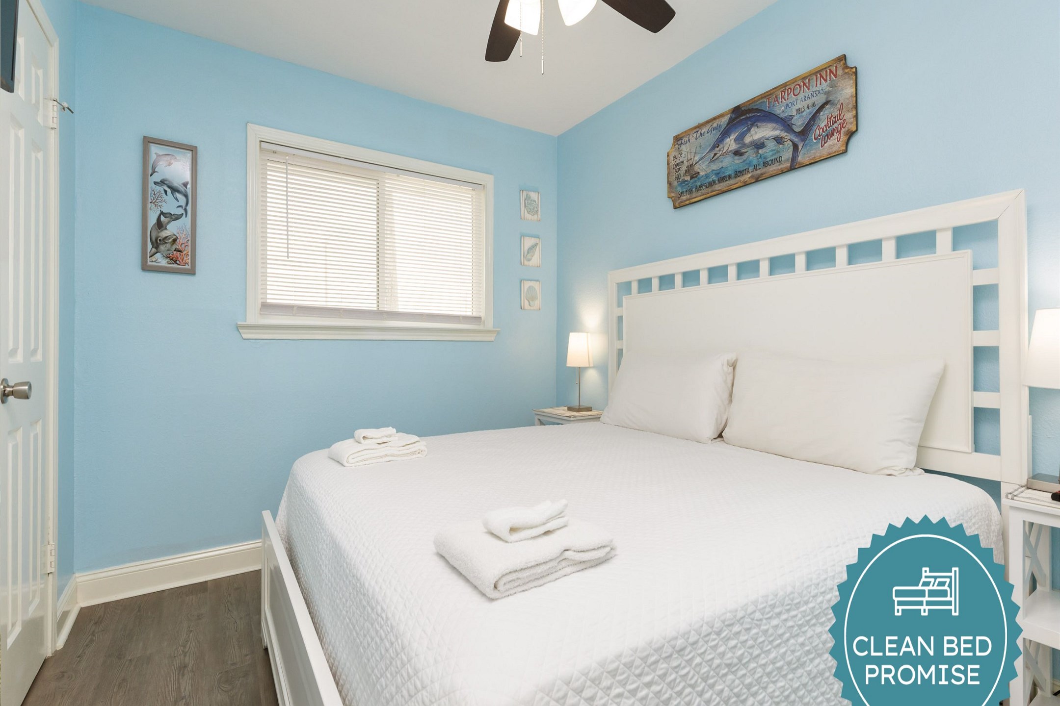 Sleep better at Padre Escapes with our exclusive Clean Bed Promise; providing fresh linens, comforters, and towels washed at high temperatures exceeding CDC recommendations, setting us apart for a truly restful vacation