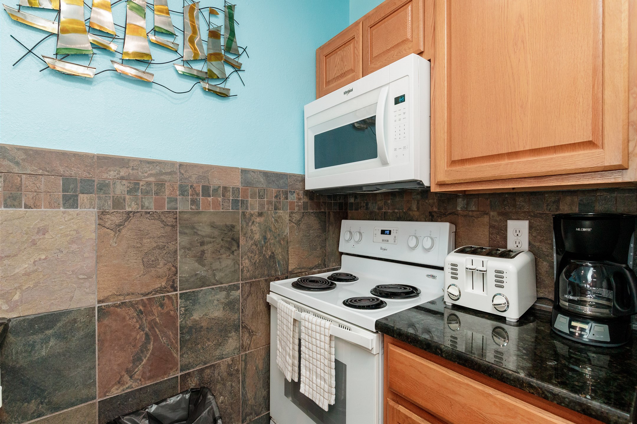 Fully equipped kitchen with everything you need to cook along with 12-cup coffee maker 