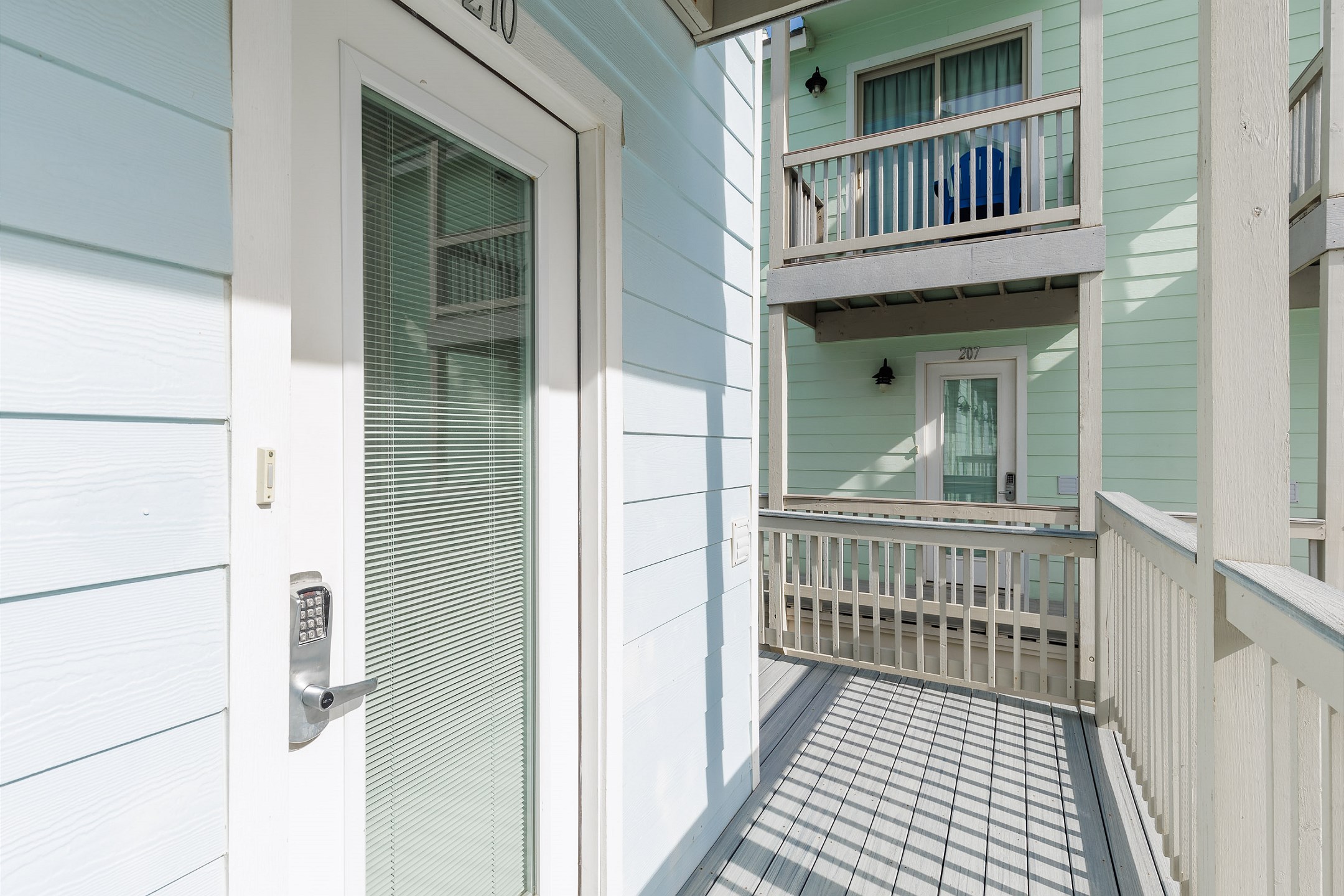 Entryway with coded lock for added security on the second floor