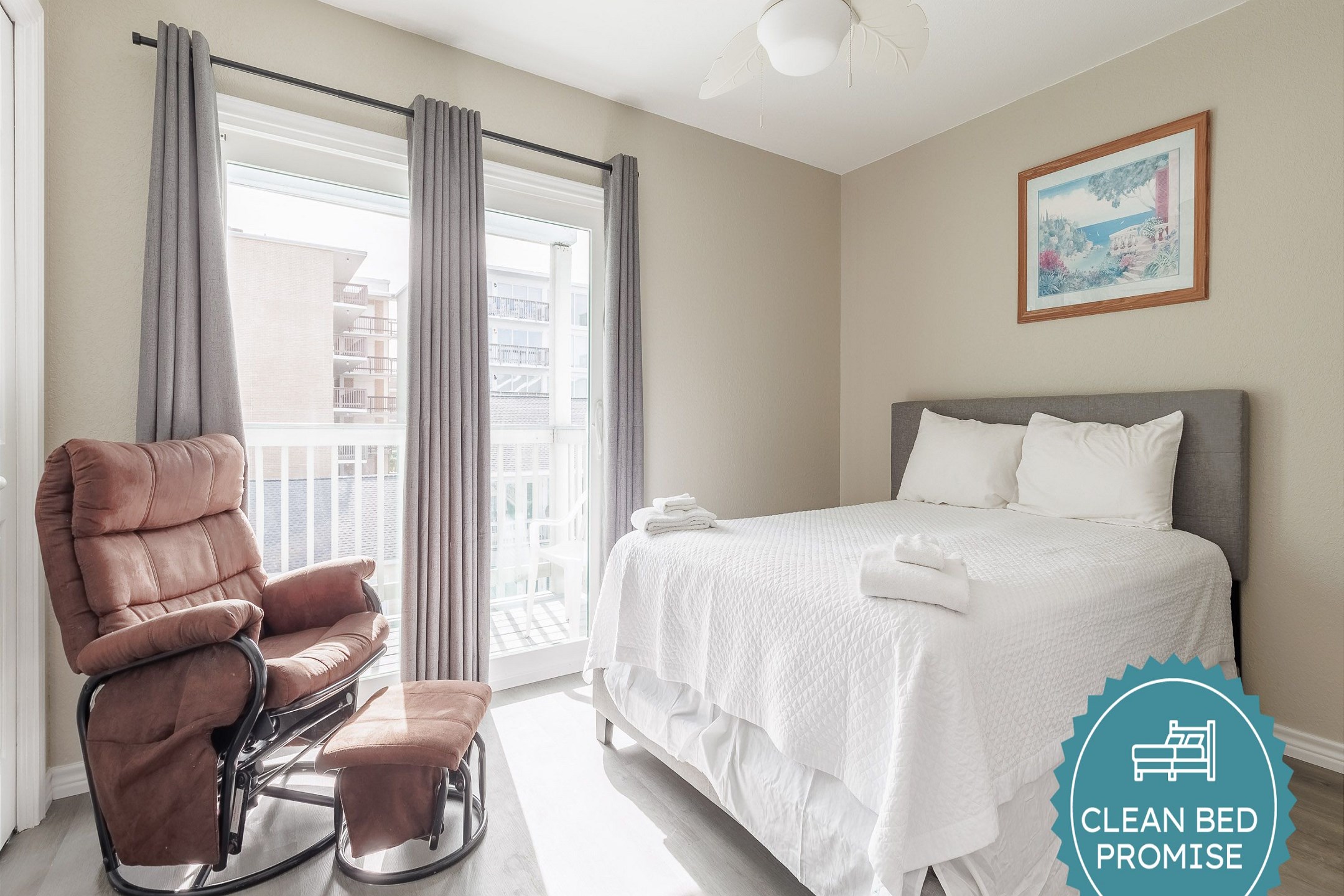 Sleep better at Padre Escapes with our exclusive Clean Bed Promise; providing fresh linens, comforters, and towels washed at high temperatures exceeding CDC recommendations, setting us apart for a truly restful vacation