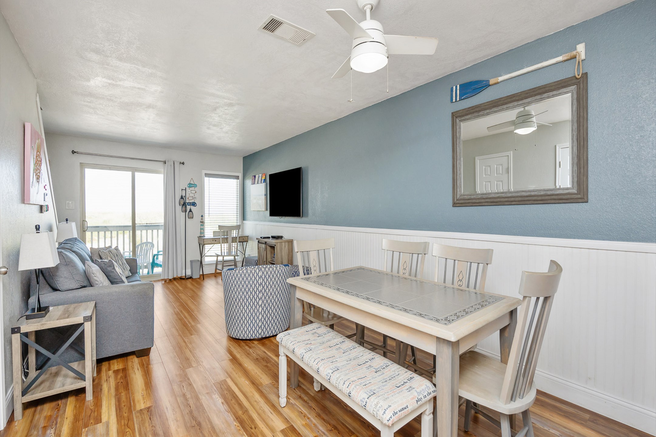 A spacious dining table perfect for enjoying meals with loved ones