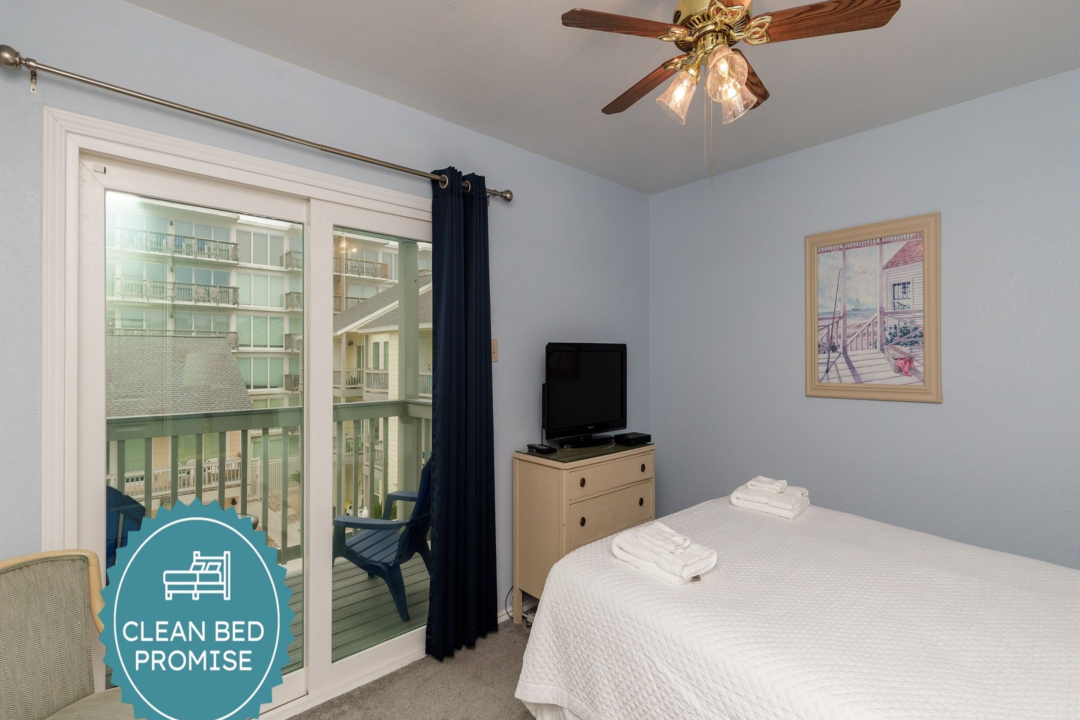 Sleep better at Padre Escapes with our exclusive Clean Bed Promise; providing fresh linens, comforters, and towels washed at high temperatures exceeding CDC recommendations, setting us apart for a truly restful vacation