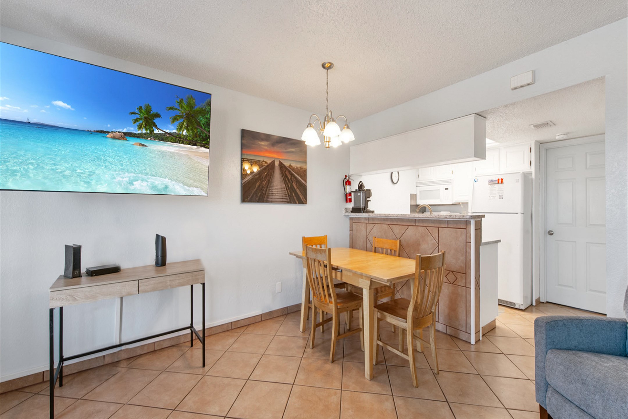 Great space to make new memories with family and enjoy the big screen TV that swivels off the wall