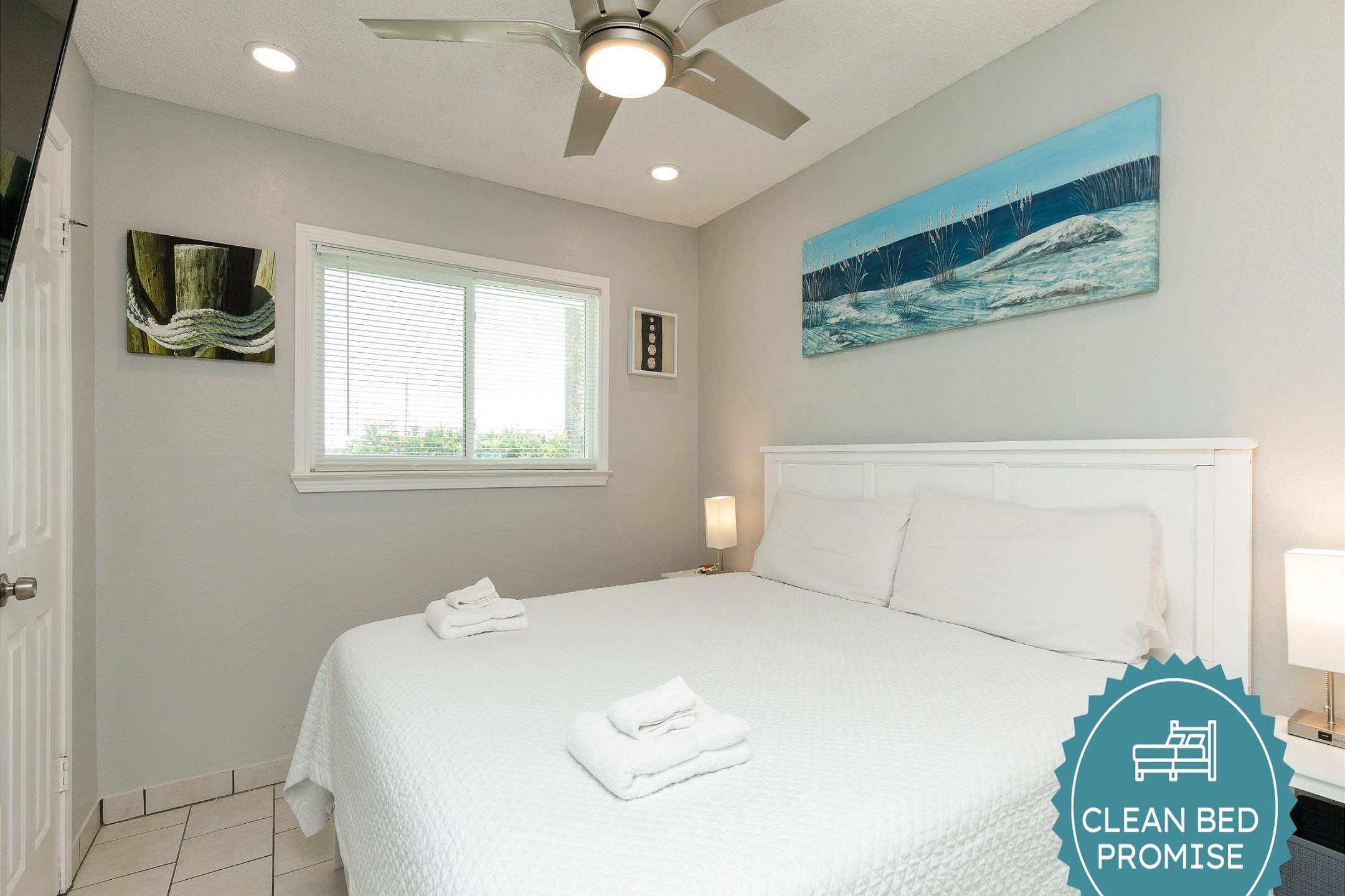 Sleep better at Padre Escapes with our exclusive Clean Bed Promise; providing fresh linens, comforters, and towels washed at high temperatures exceeding CDC recommendations, setting us apart for a truly restful vacation