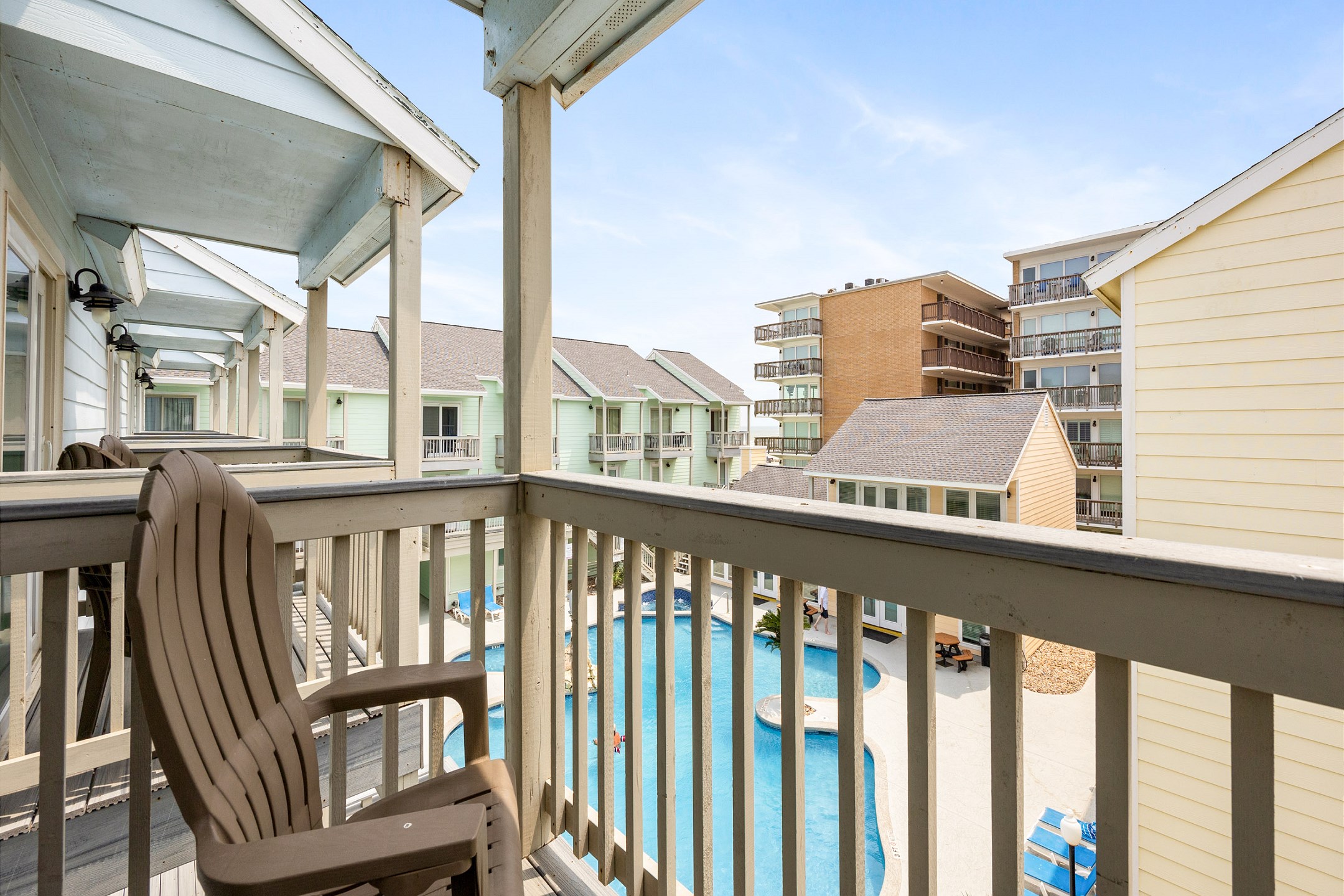 Private balcony from the second bedroom with a pool view