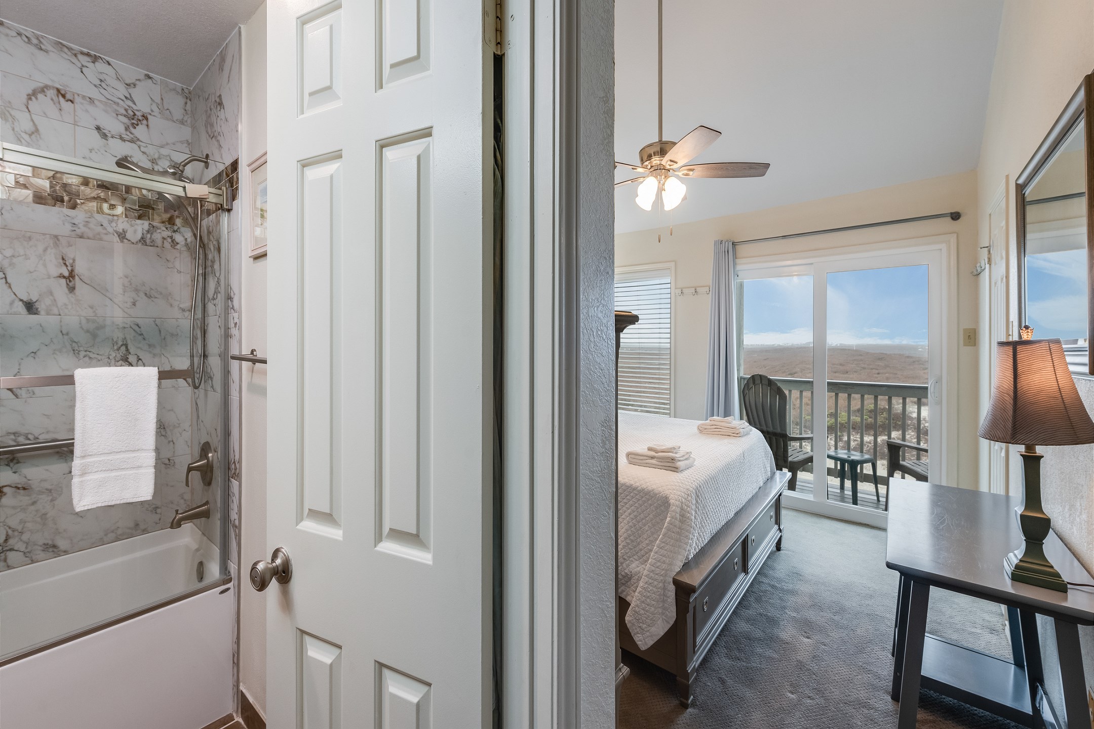 Access to the private bathroom right off the master bedroom
