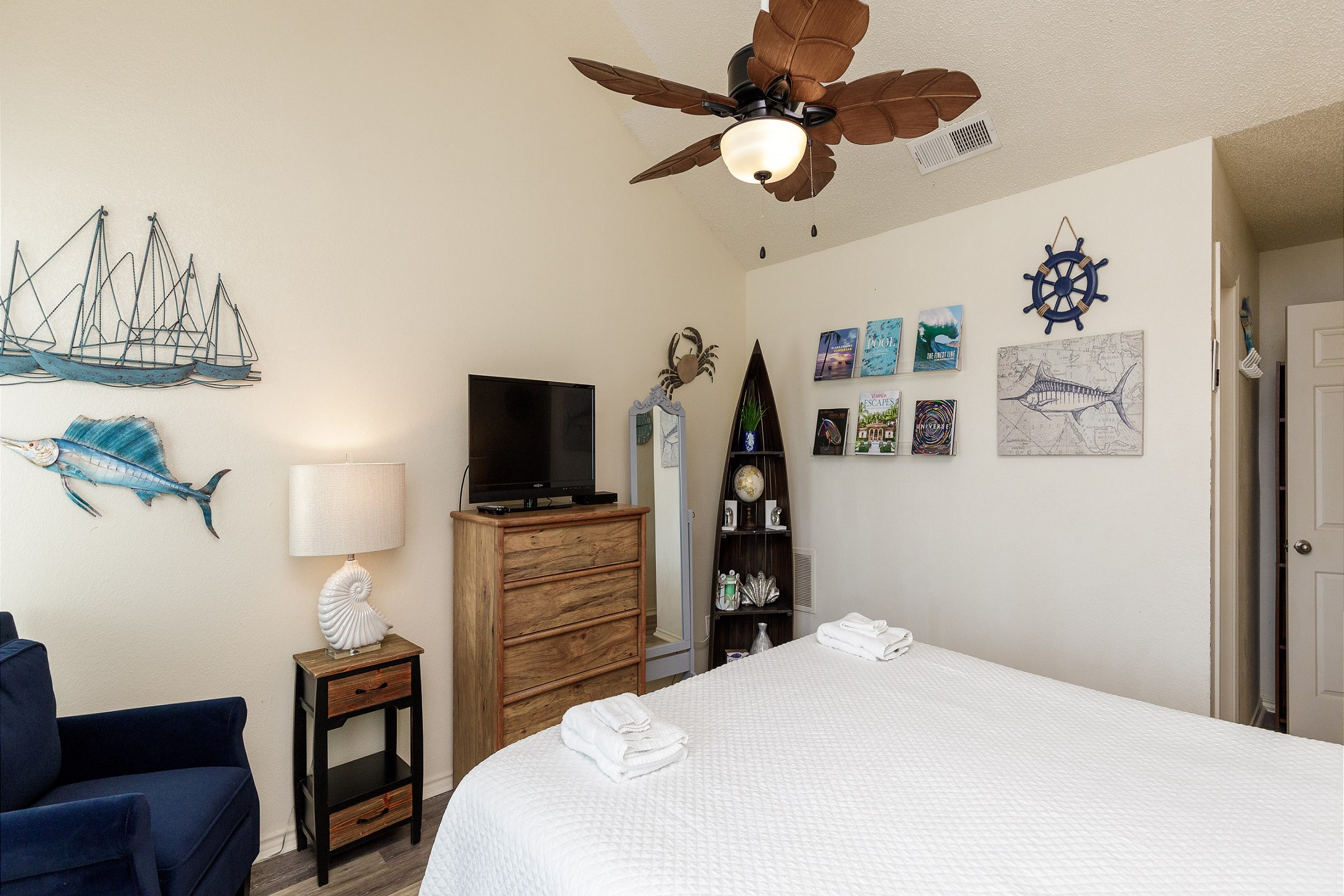 Master bedroom on the second floor with king size bed, private balcony, ensuite bathroom and flat screen TV