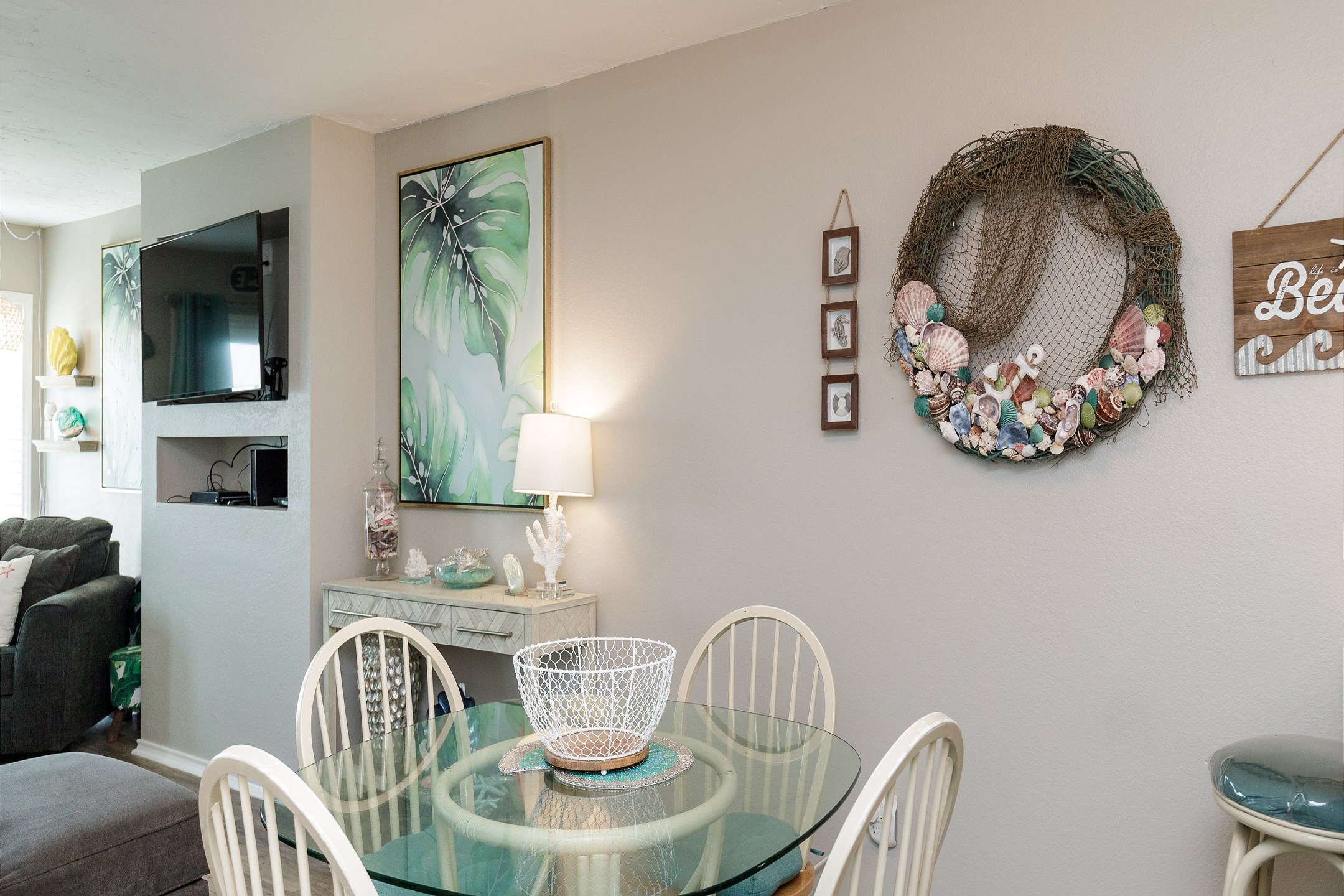 Stylish dining area with a touch of tropical paradise