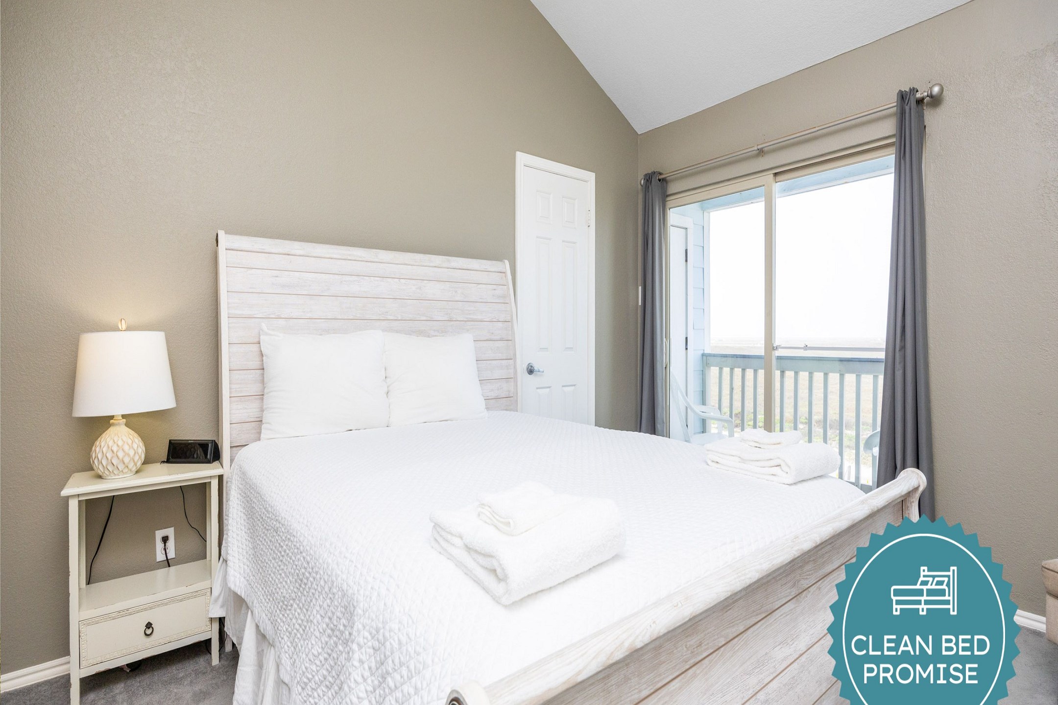 Sleep better at Padre Escapes with our exclusive Clean Bed Promise; providing fresh linens, comforters, and towels washed at high temperatures exceeding CDC recommendations, setting us apart for a truly restful vacation