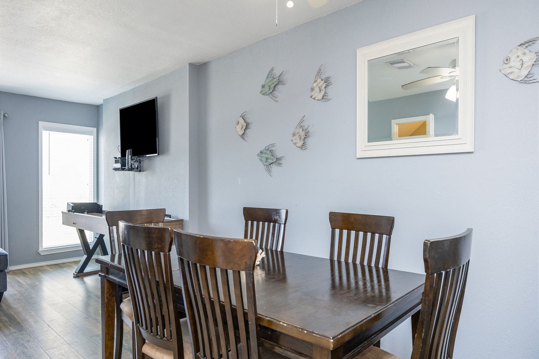 Bright dining area with a beachfront vibe
