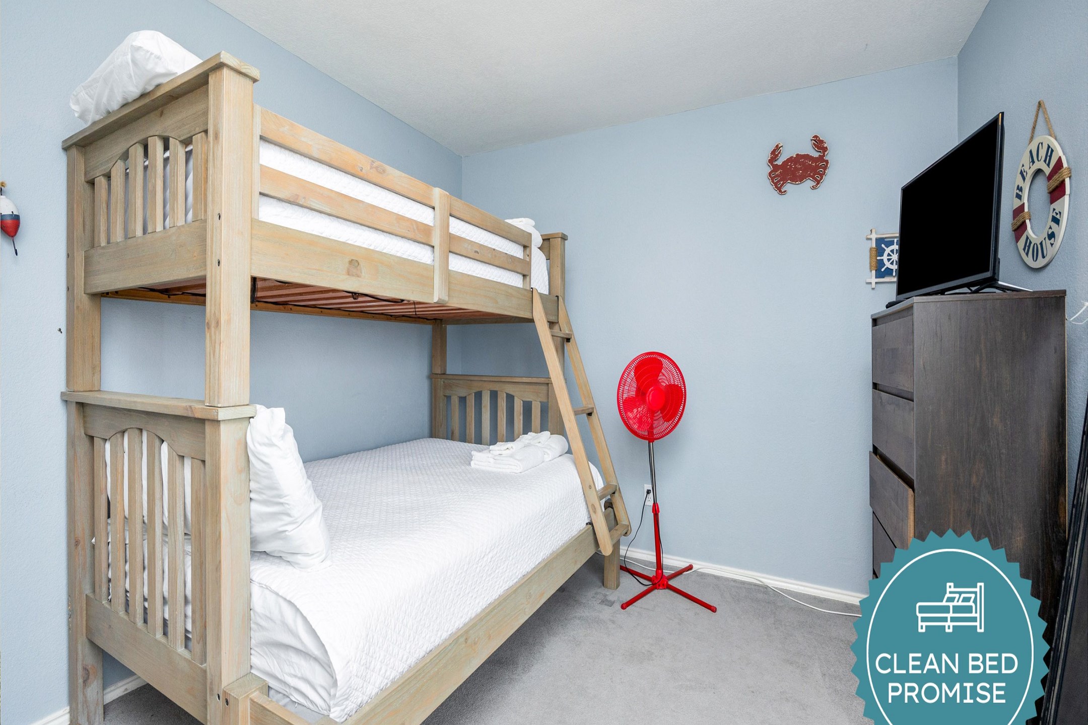 Sleep better at Padre Escapes with our exclusive Clean Bed Promise; providing fresh linens, comforters, and towels washed at high temperatures exceeding CDC recommendations, setting us apart for a truly restful vacation