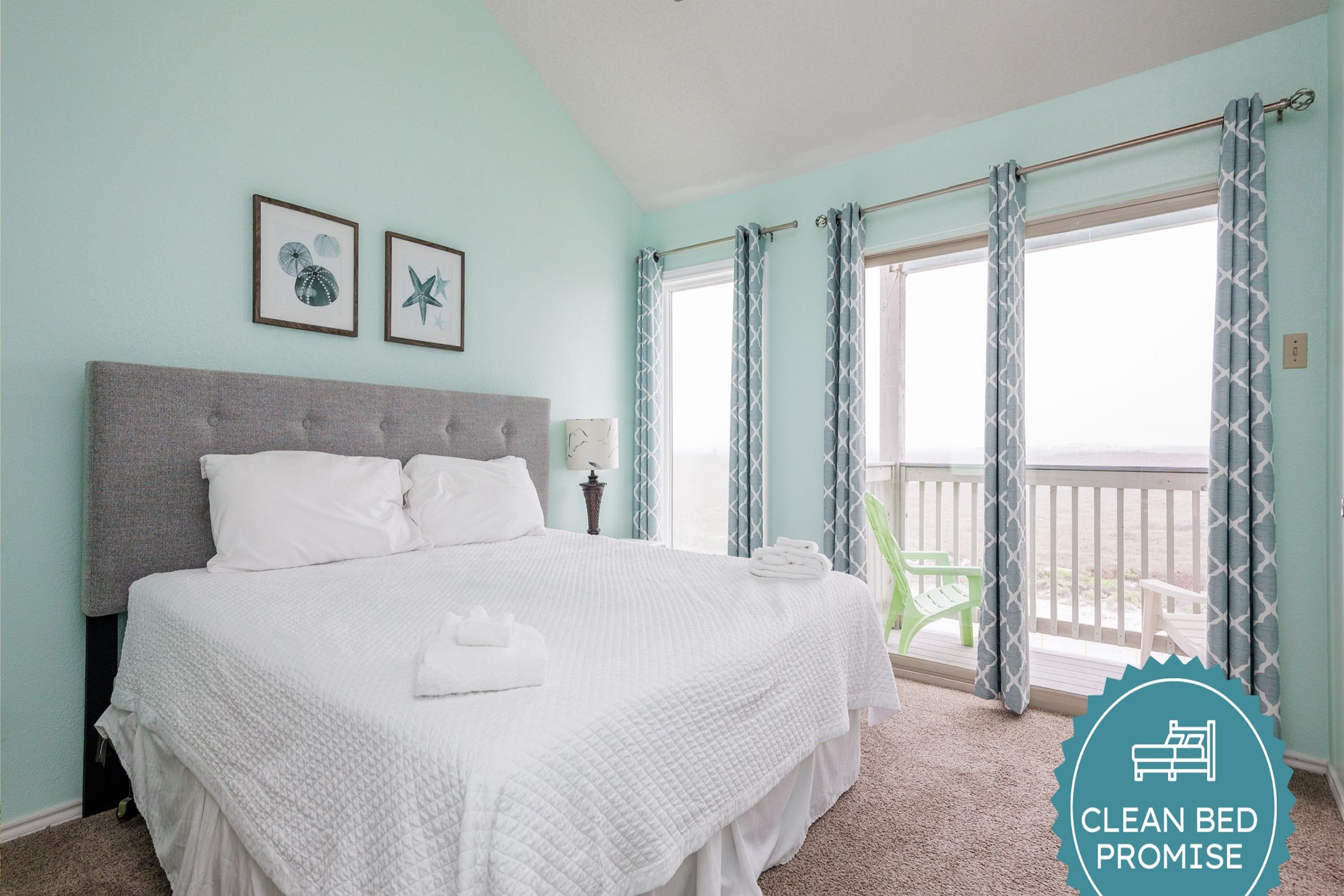 Sleep better at Padre Escapes with our exclusive Clean Bed Promise; providing fresh linens, comforters, and towels washed at high temperatures exceeding CDC recommendations, setting us apart for a truly restful vacation