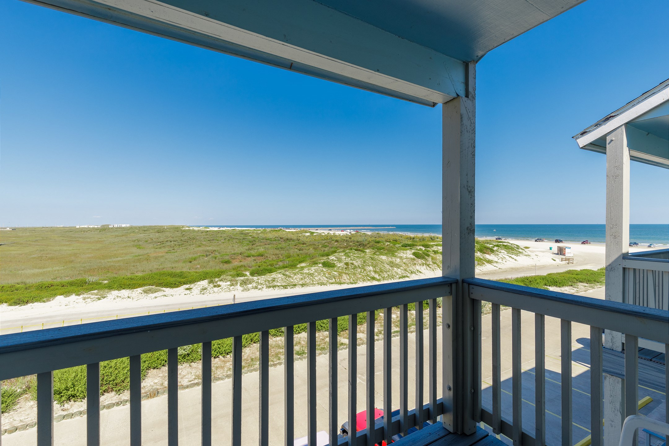 From the master bedroom balcony and living area balcony you can enjoy a view of the coastal dunes, the beach, and the Gulf of Mexico