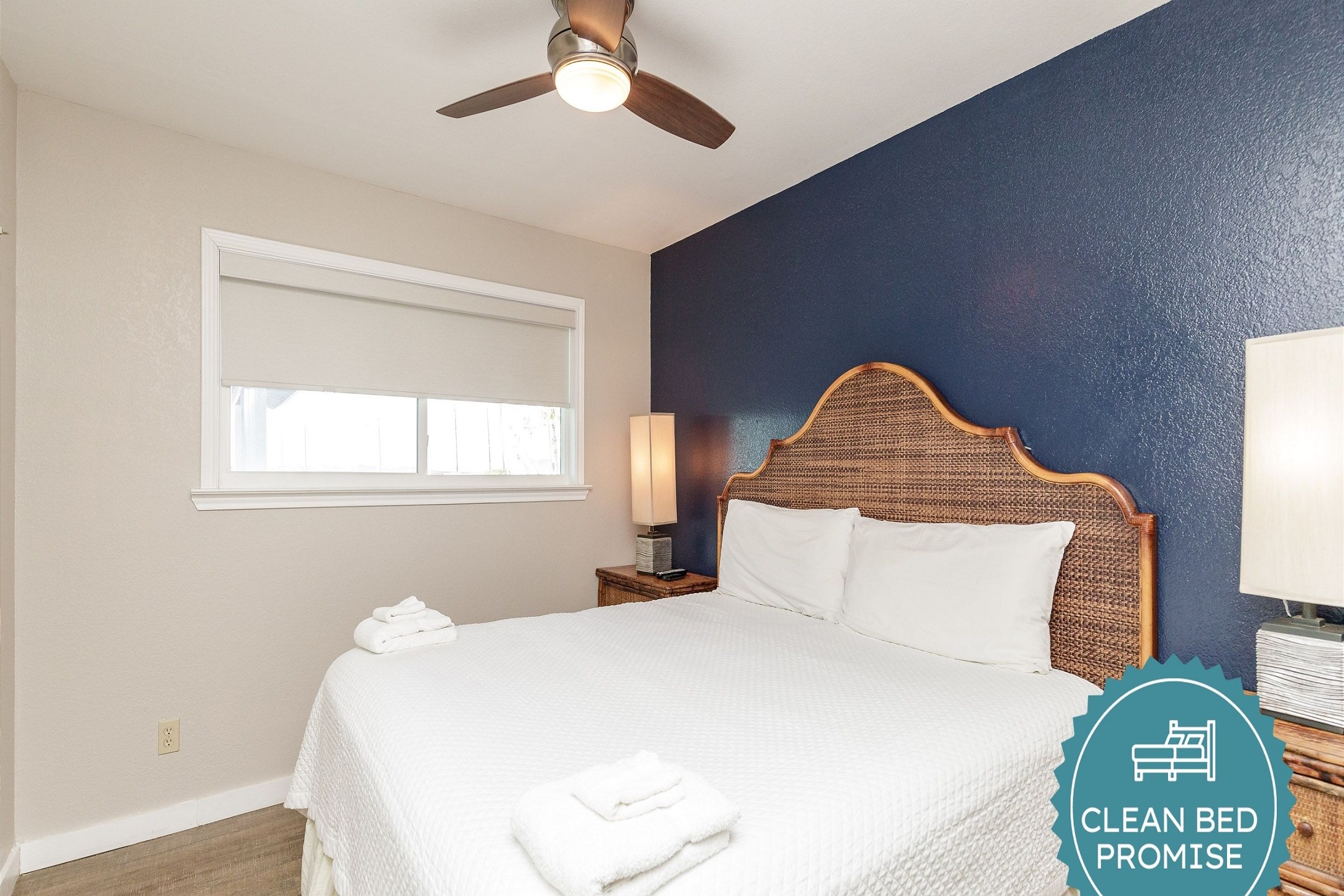 Sleep better at Padre Escapes with our exclusive Clean Bed Promise; providing fresh linens, comforters, and towels washed at high temperatures exceeding CDC recommendations, setting us apart for a truly restful vacation