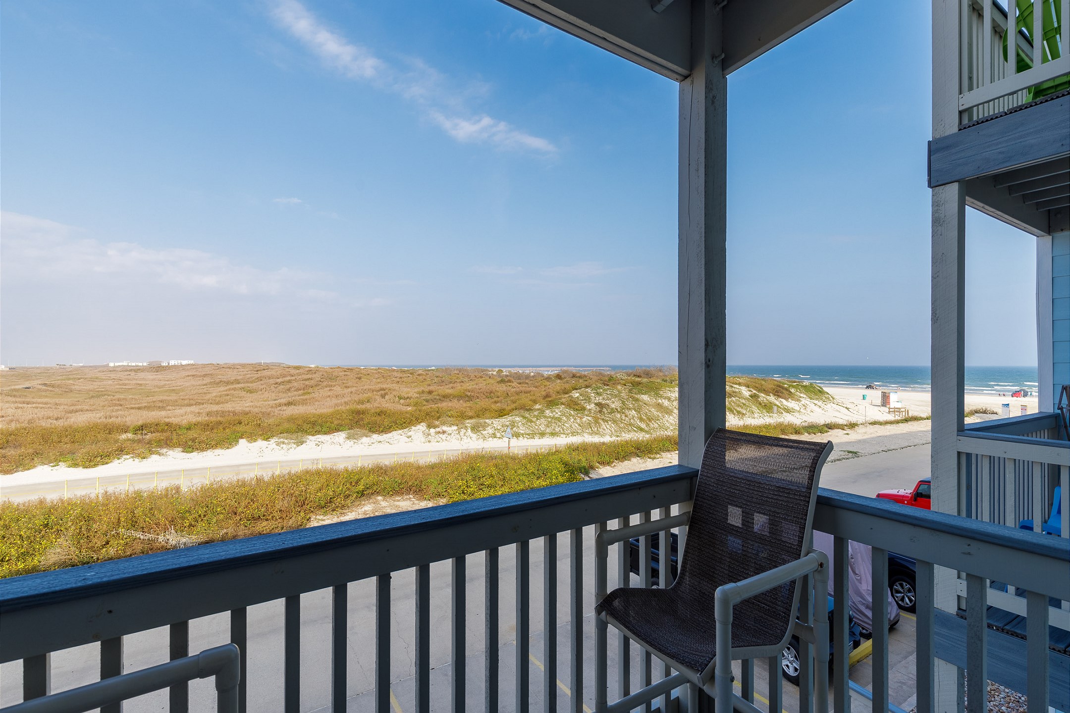 Private balcony off the living area with a great view of the beach 