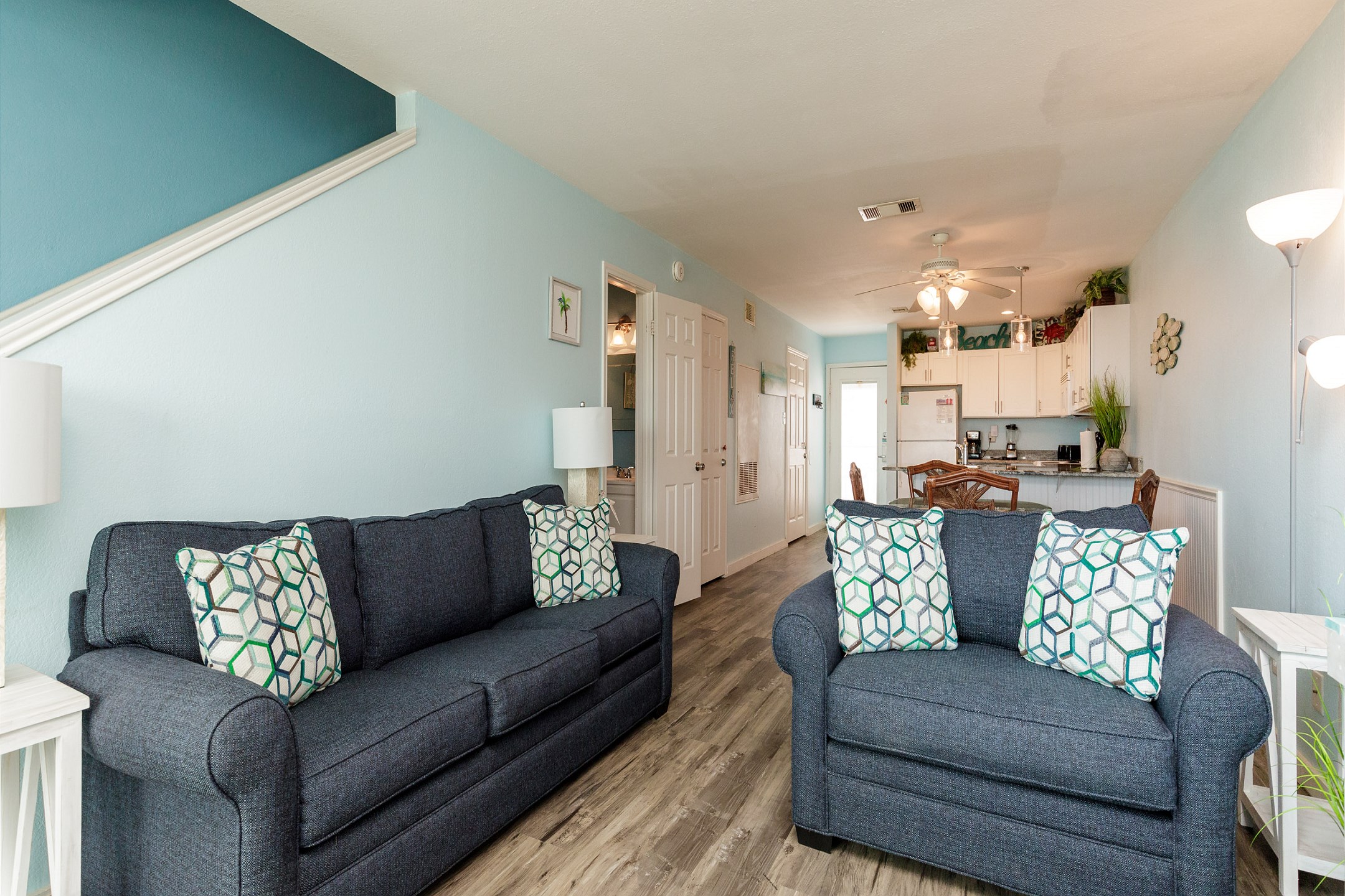 Updated living area with new queen size sleeper sofa 