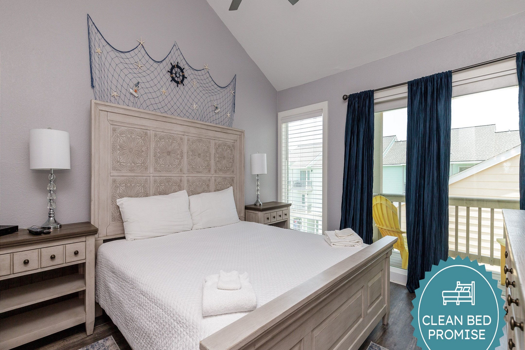 Sleep better at Padre Escapes with our exclusive Clean Bed Promise, providing fresh linens, comforters, and towels washed at high temperatures exceeding CDC recommendations, setting us apart for a truly restful vacation