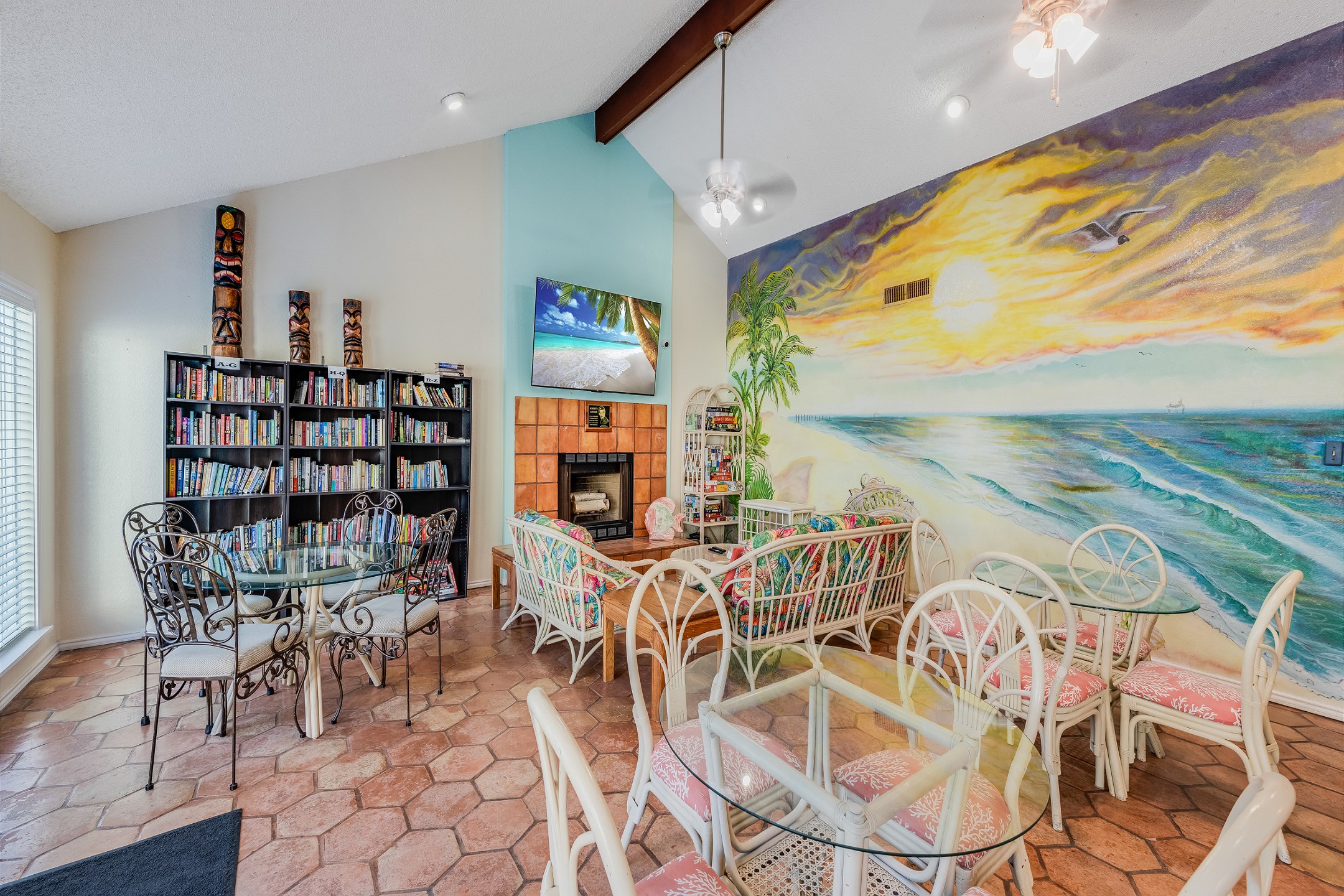 Interior Club House with plenty of seating, books and games
