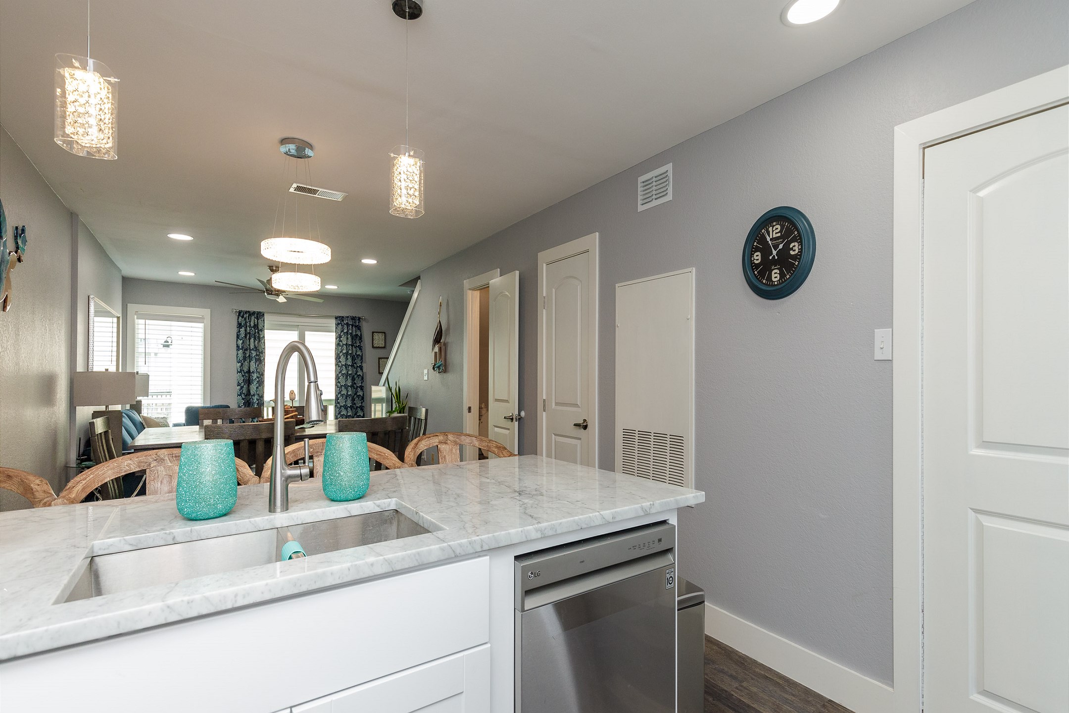 Open concept kitchen space for family gatherings and cooking meals together 