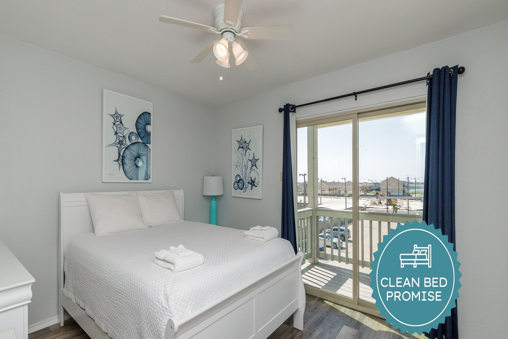 Sleep better at Padre Escapes with our exclusive Clean Bed Promise, providing fresh linens, comforters, and towels washed at high temperatures exceeding CDC recommendations, setting us apart for a truly restful vacation