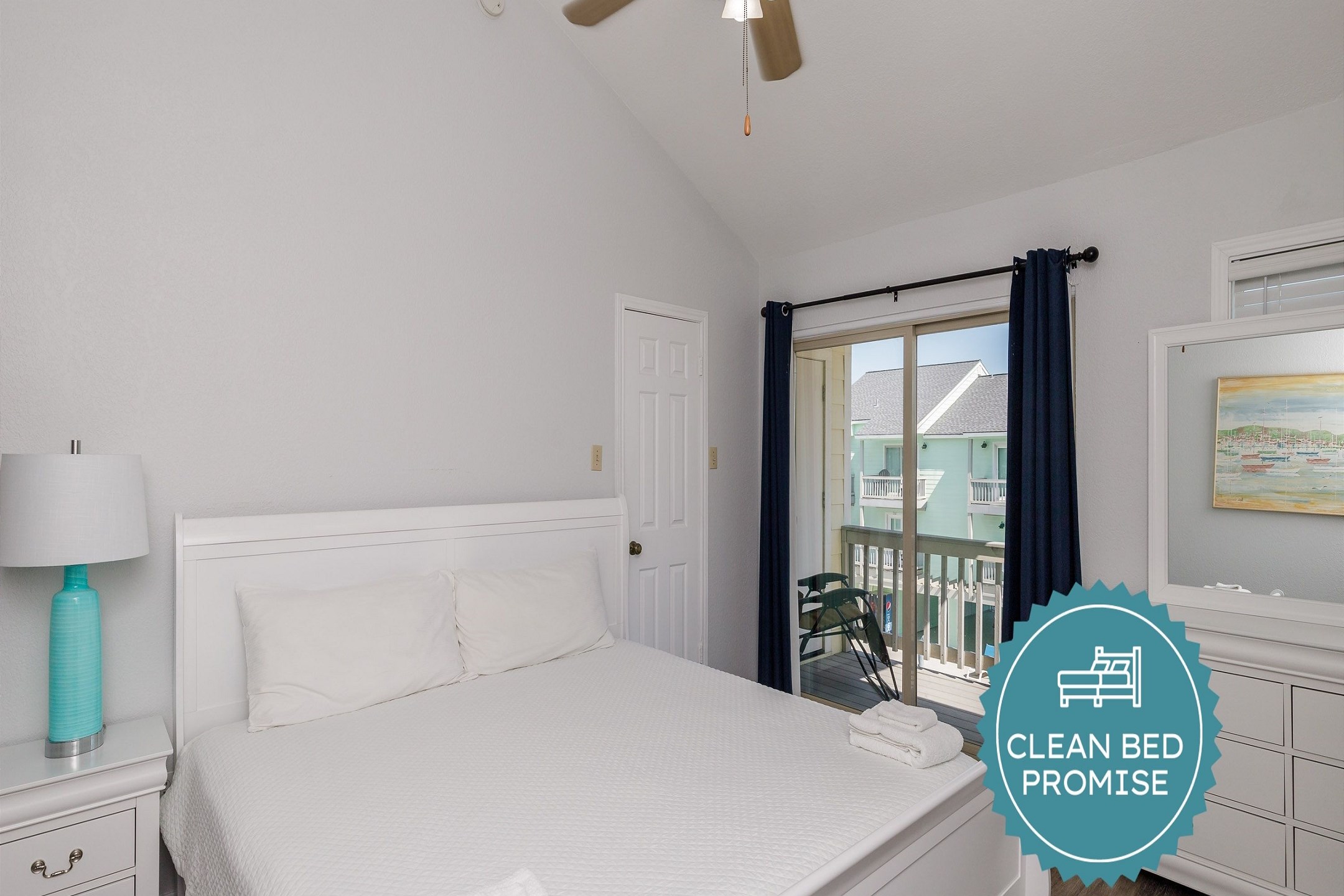 Sleep better at Padre Escapes with our exclusive Clean Bed Promise, providing fresh linens, comforters, and towels washed at high temperatures exceeding CDC recommendations, setting us apart for a truly restful vacation