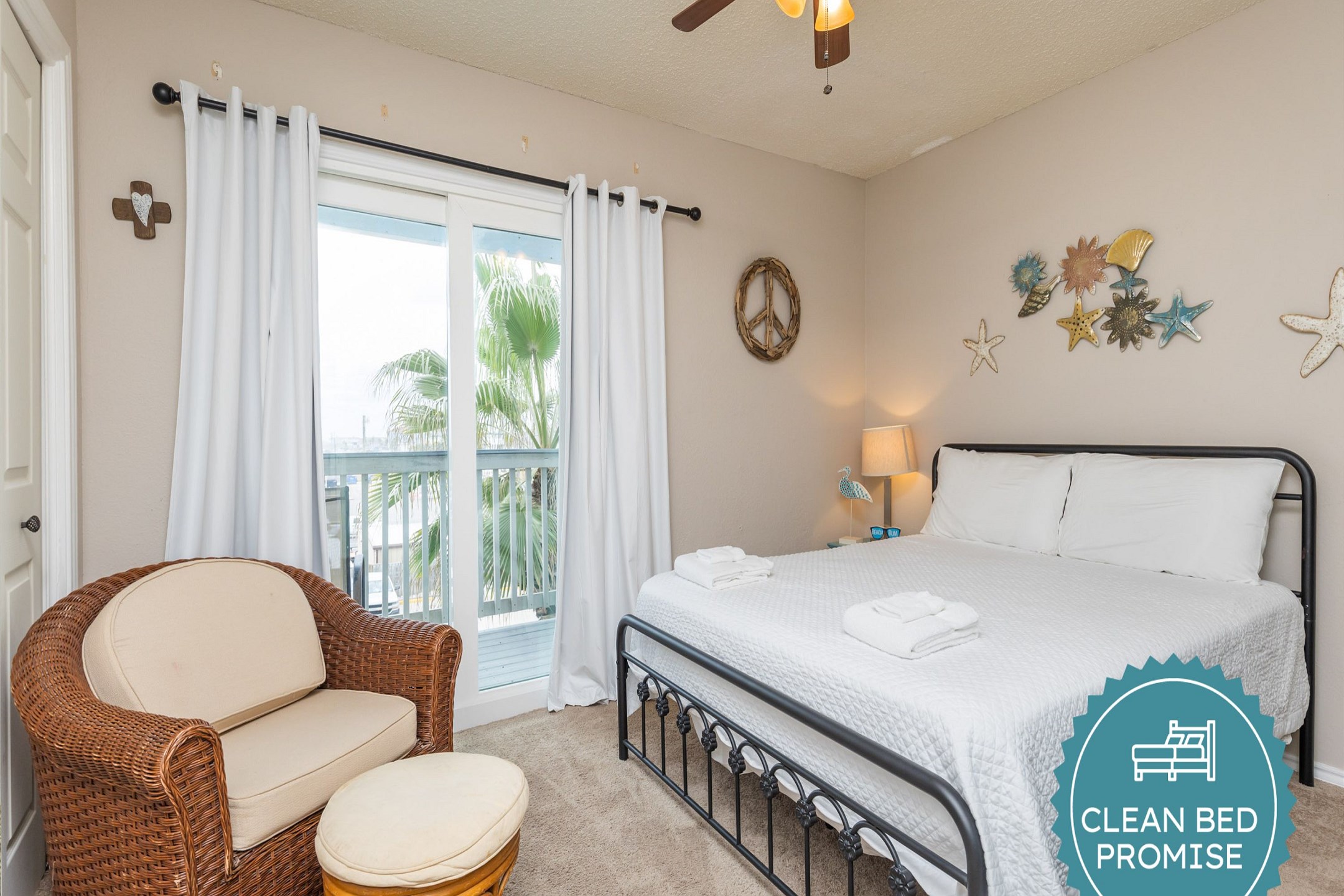 Sleep better at Padre Escapes with our exclusive Clean Bed Promise; providing fresh linens, comforters, and towels washed at high temperatures exceeding CDC recommendations, setting us apart for a truly restful vacation