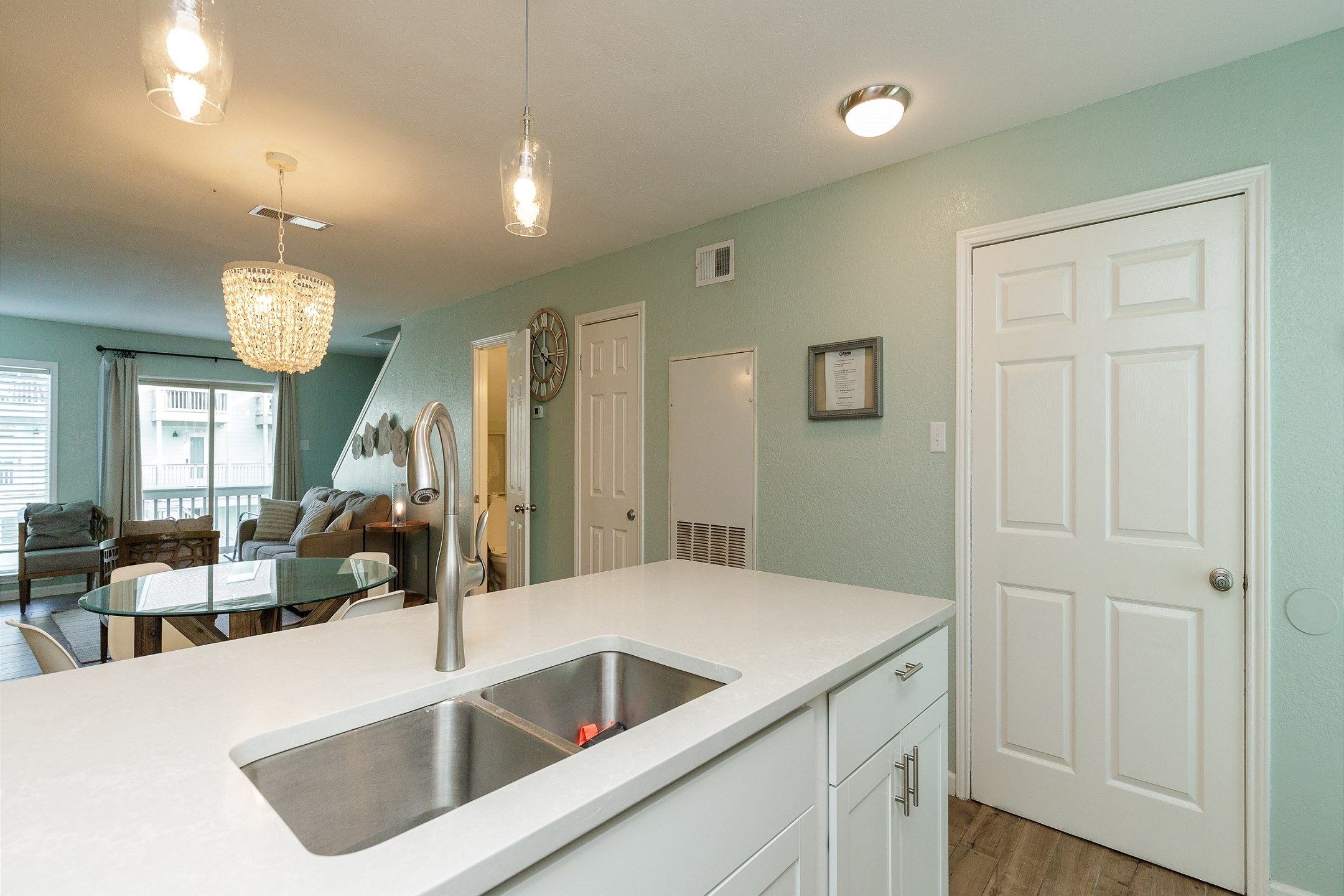Open concept kitchen area with great views 