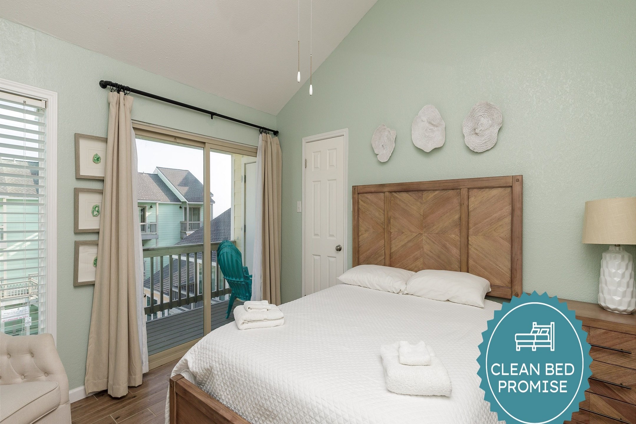 Sleep better at Padre Escapes with our exclusive Clean Bed Promise, providing fresh linens, comforters, and towels washed at high temperatures exceeding CDC recommendations, setting us apart for a truly restful vacation 