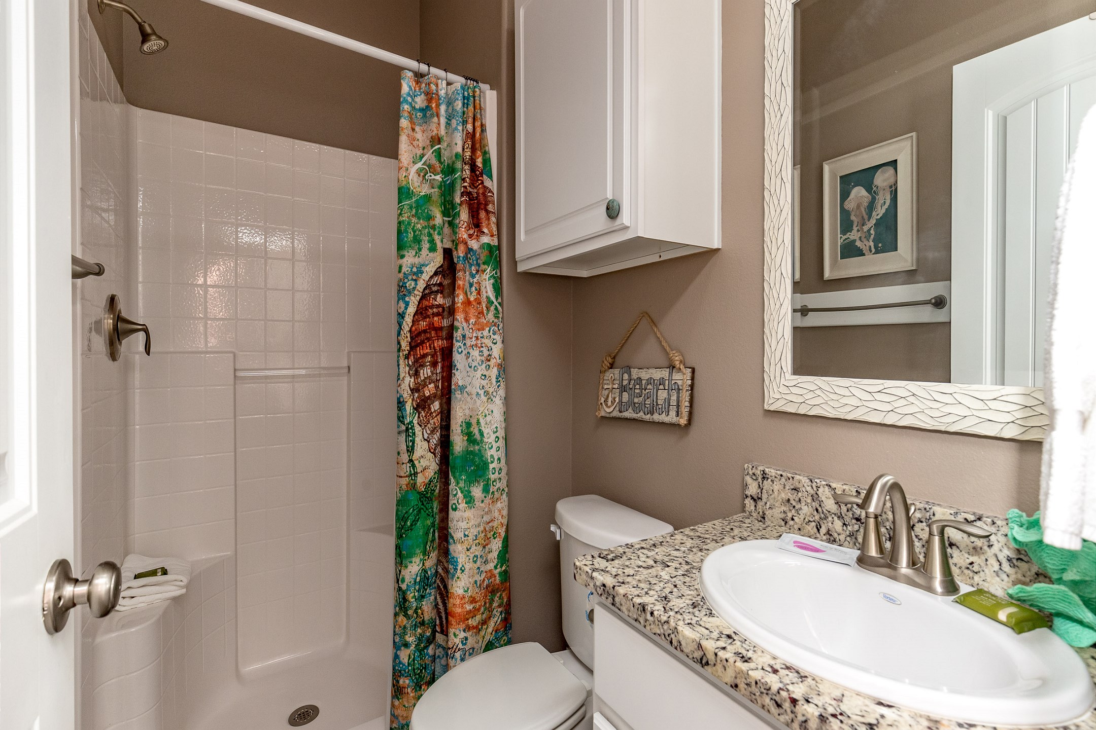 Guest bathroom on the first floor with walk in shower
