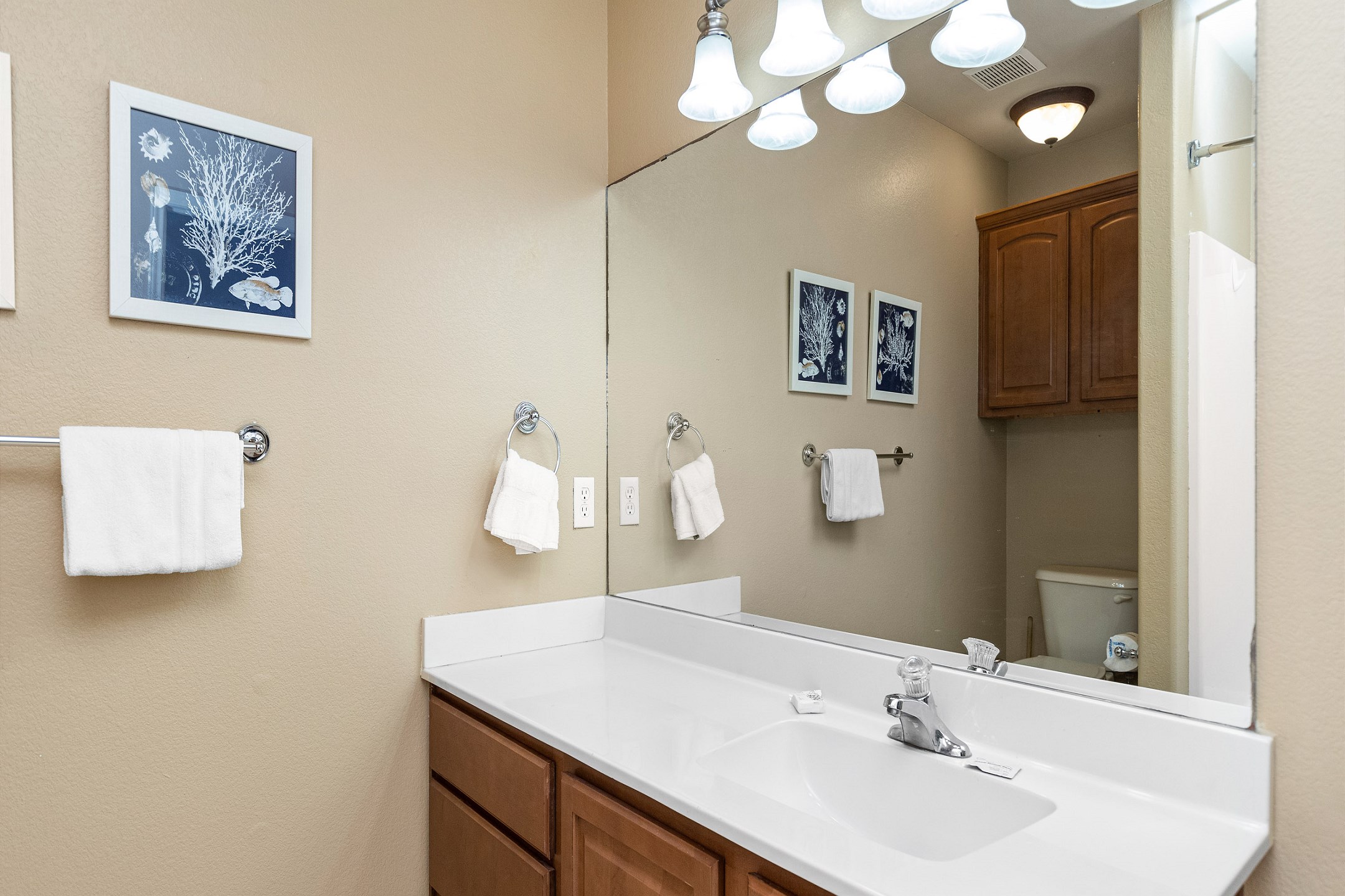 Guest bathroom on the second floor with tub and shower combo