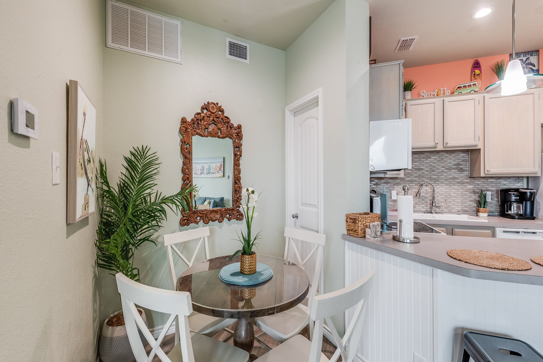 Timeless dining area with coastal charm and elegance