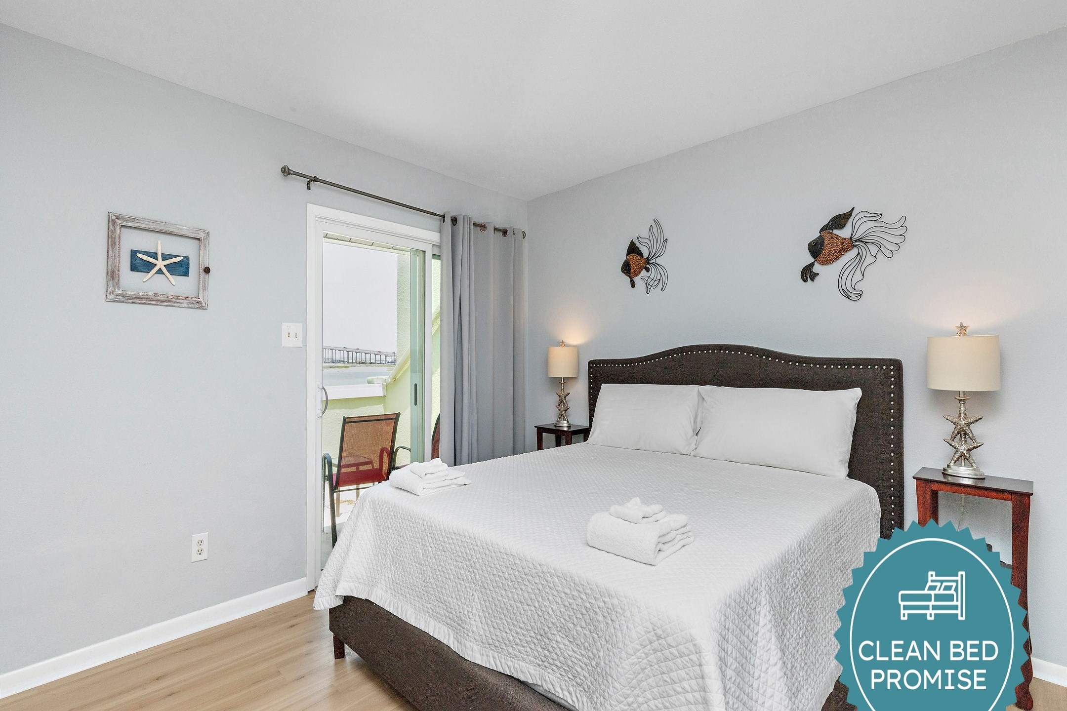 Sleep better at Padre Escapes with our exclusive Clean Bed Promise; providing fresh linens, comforters, and towels washed at high temperatures exceeding CDC recommendations, setting us apart for a truly restful vacation