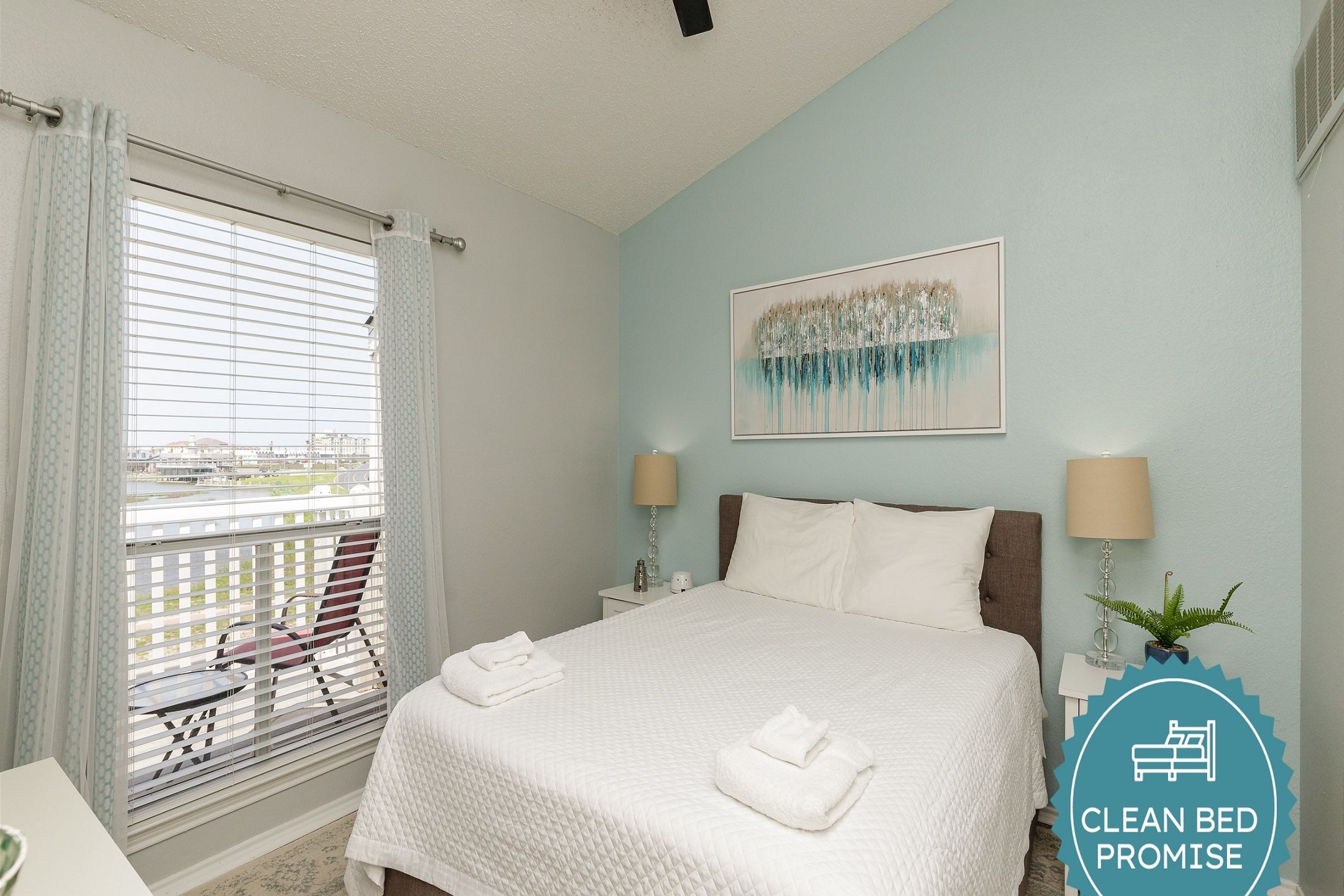 Sleep better at Padre Escapes with our exclusive Clean Bed Promise; providing fresh linens, comforters, and towels washed at high temperatures exceeding CDC recommendations, setting us apart for a truly restful vacation