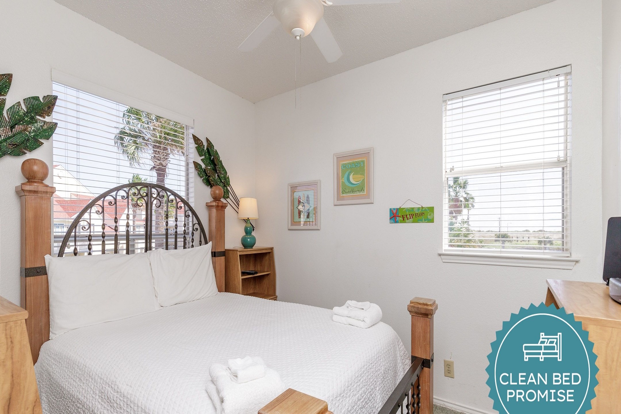 Sleep better at Padre Escapes with our exclusive Clean Bed Promise; providing fresh linens, comforters, and towels washed at high temperatures exceeding CDC recommendations, setting us apart for a truly restful vacation