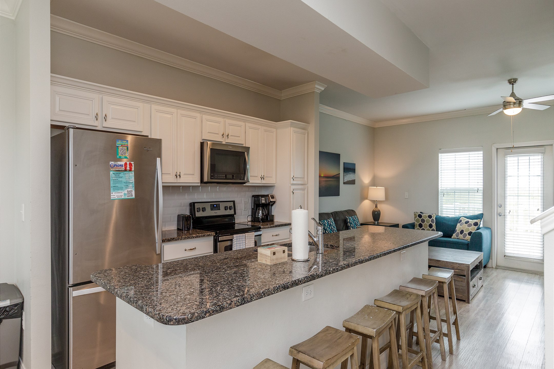 Beautiful kitchen area with plenty of seating at the breakfast bar