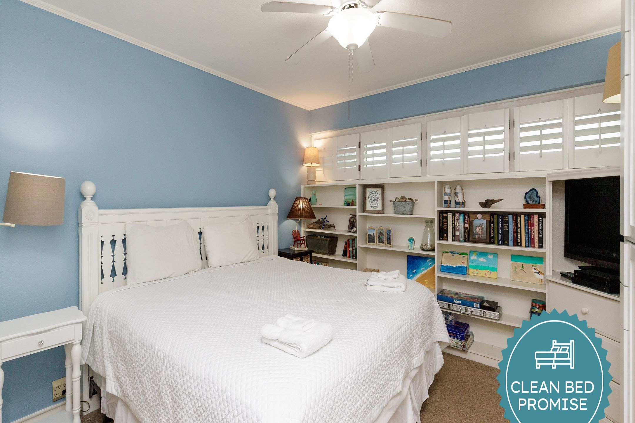 Sleep better at Padre Escapes with our exclusive Clean Bed Promise, providing fresh linens, comforters, and towels washed at high temperatures exceeding CDC recommendations, setting us apart for a truly restful vacation