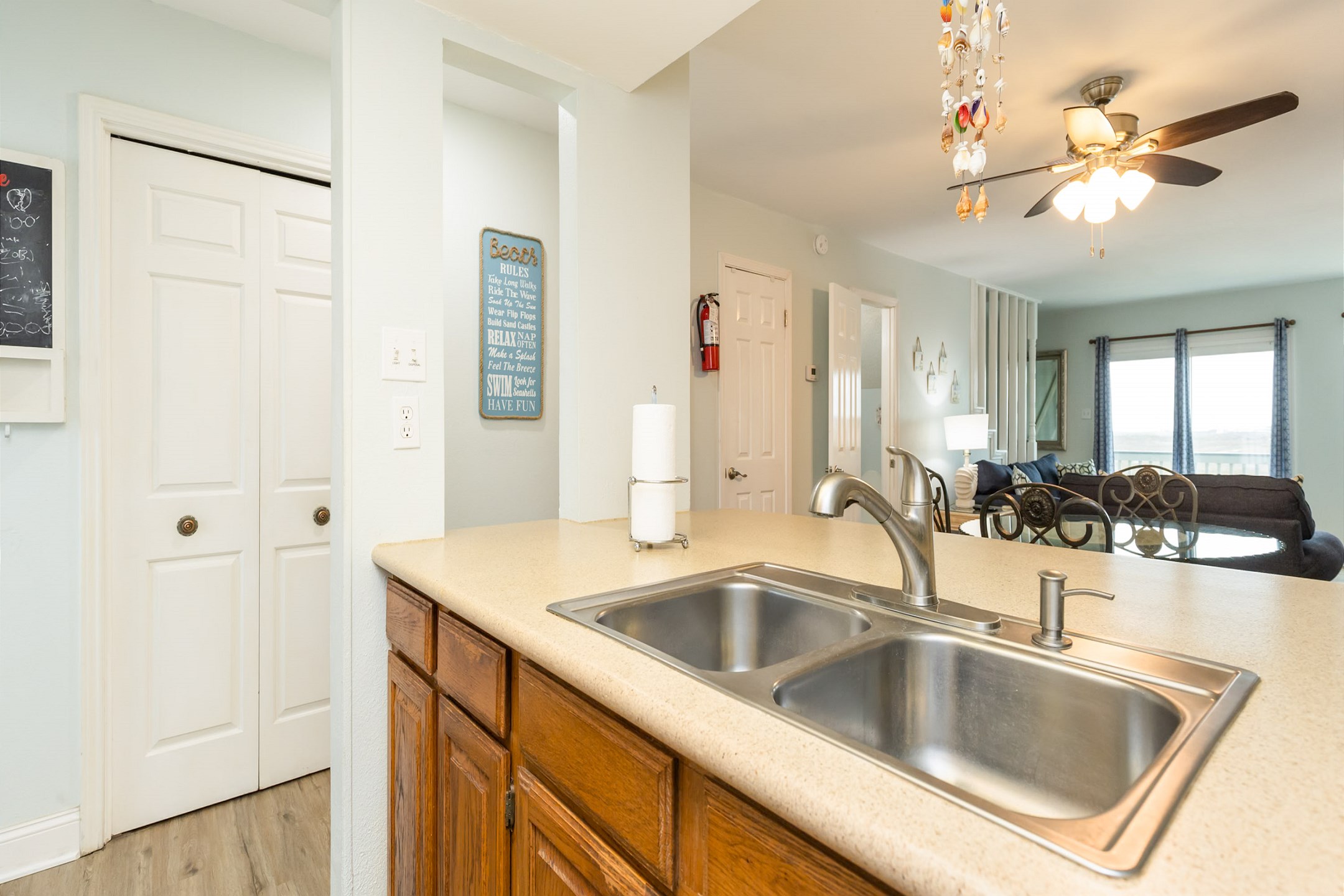 Open-concept layout connecting the dining area to the kitchen