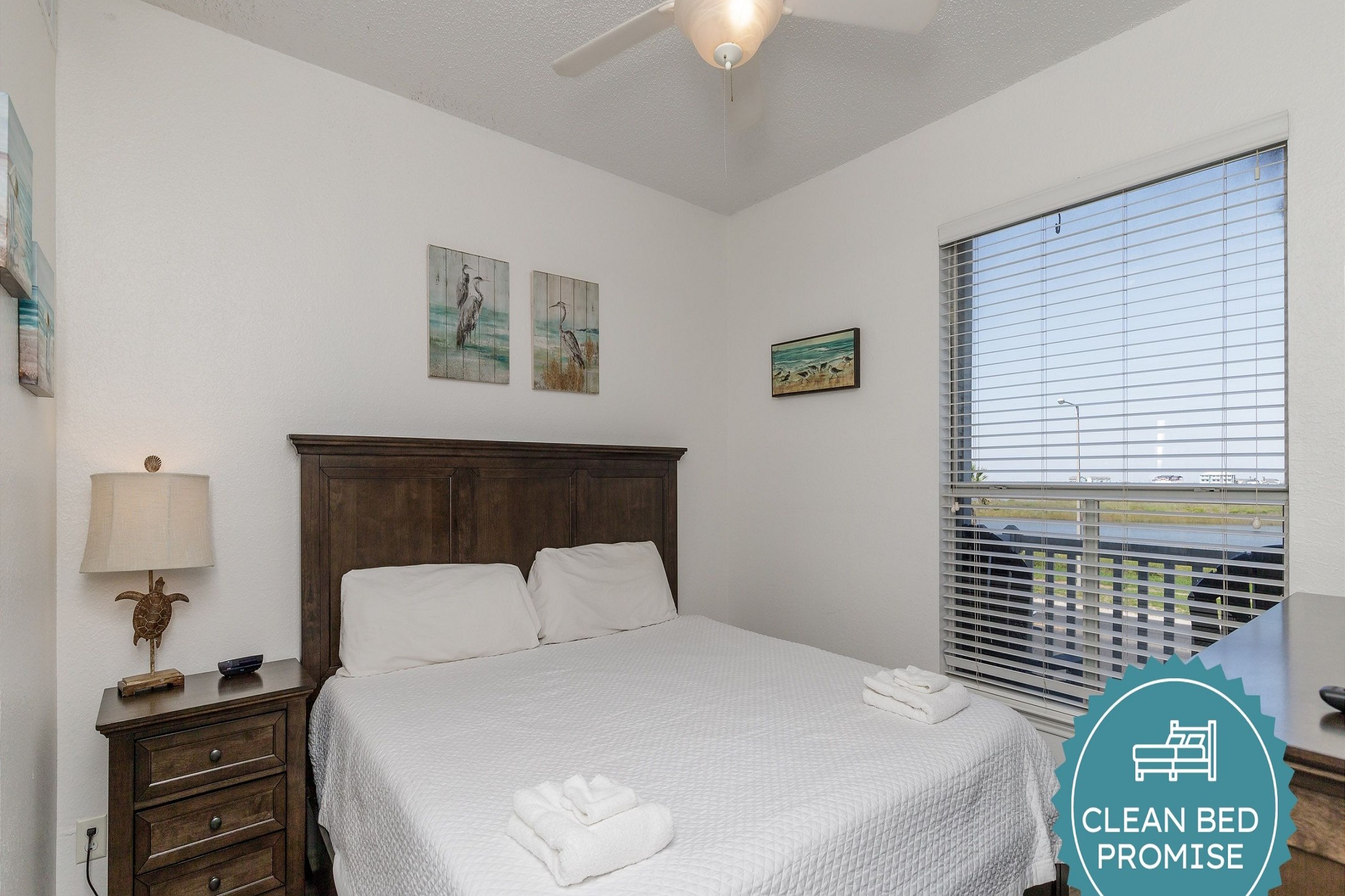 Sleep better at Padre Escapes with our exclusive Clean Bed Promise, providing fresh linens, comforters, and towels washed at high temperatures exceeding CDC recommendations, setting us apart for a truly restful vacation 