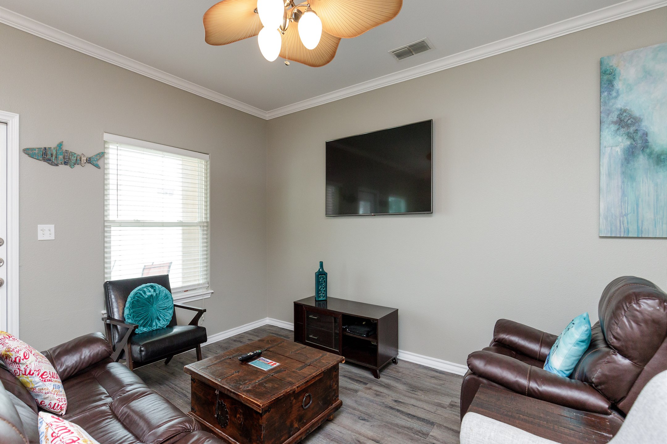 Entertainment center with flat-screen TV and streaming services