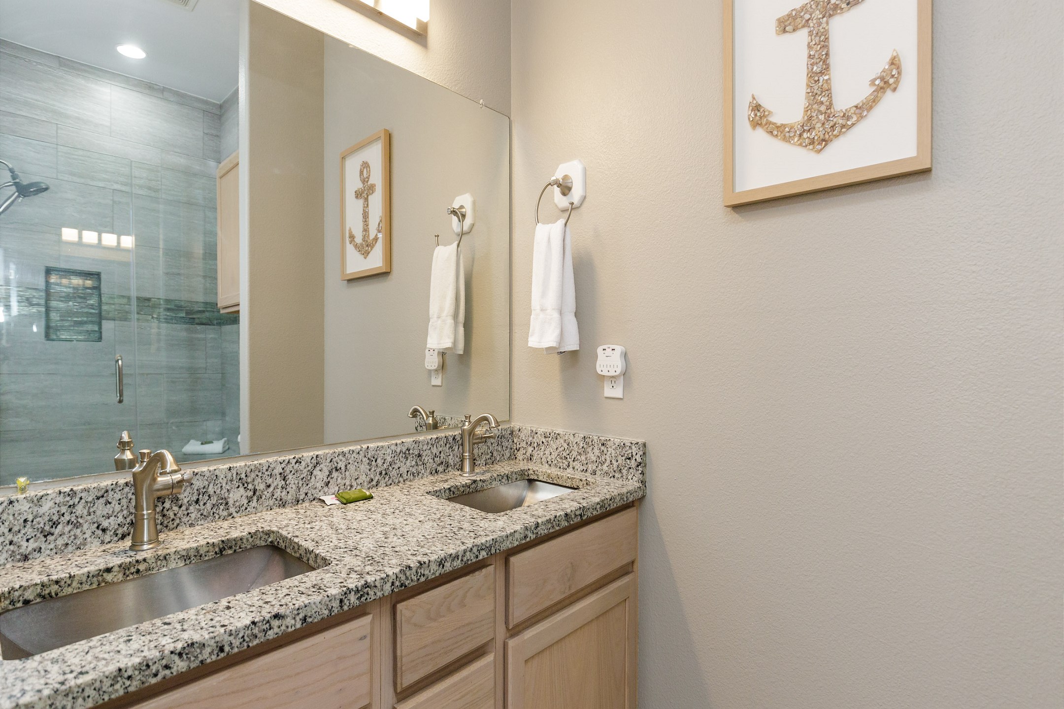 Master bathroom on the first floor with double sinks